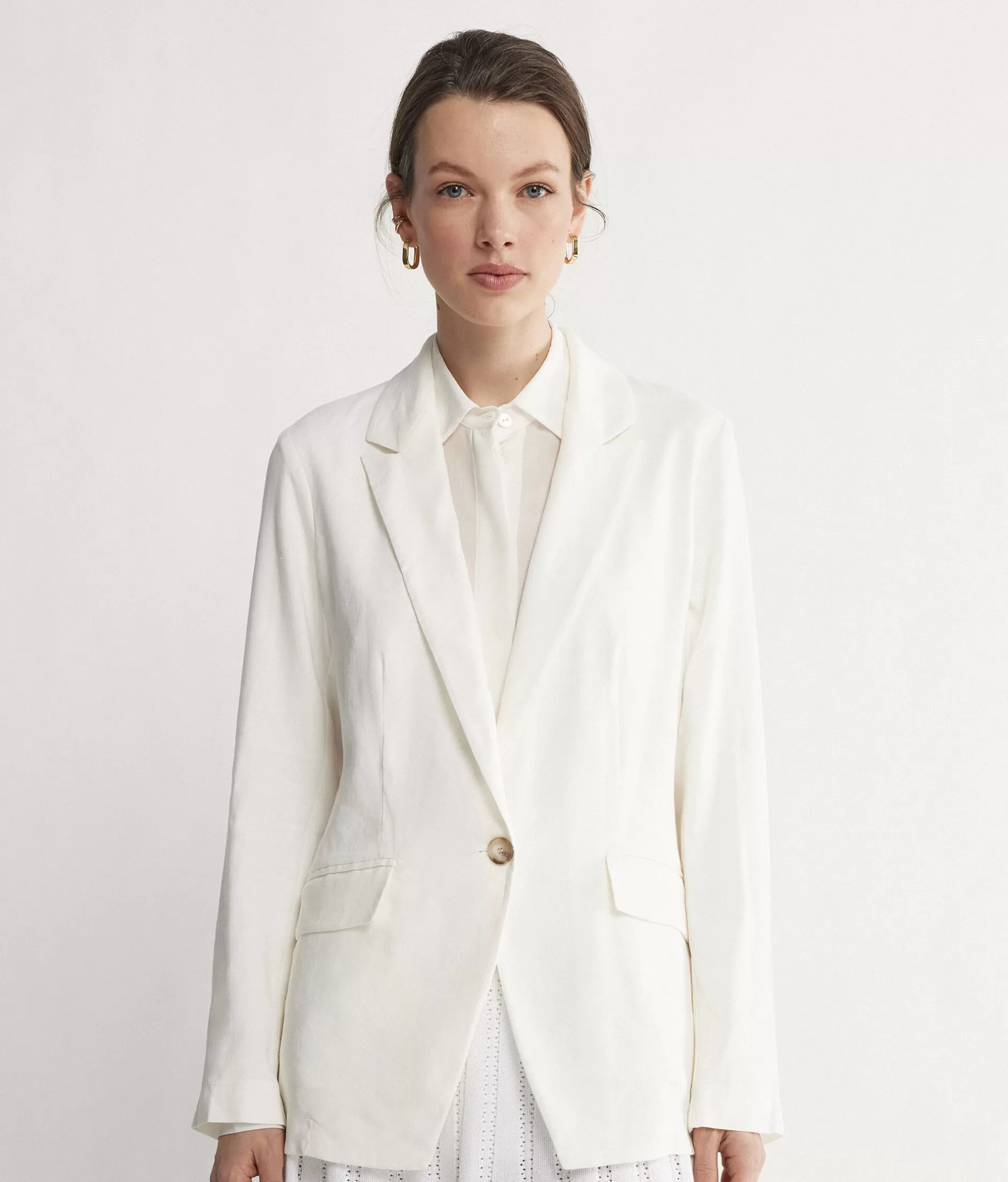 Shop Falconeri Linen Viscose Single-Breasted Jacket white -8078 - white