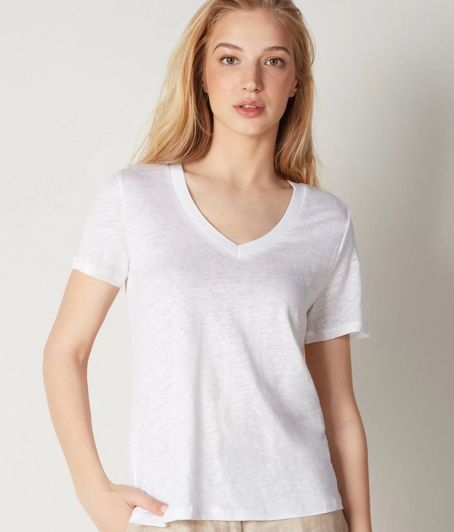 Flash Sale Falconeri Linen V-neck T-shirt With Knitted Edge white -8078 - white