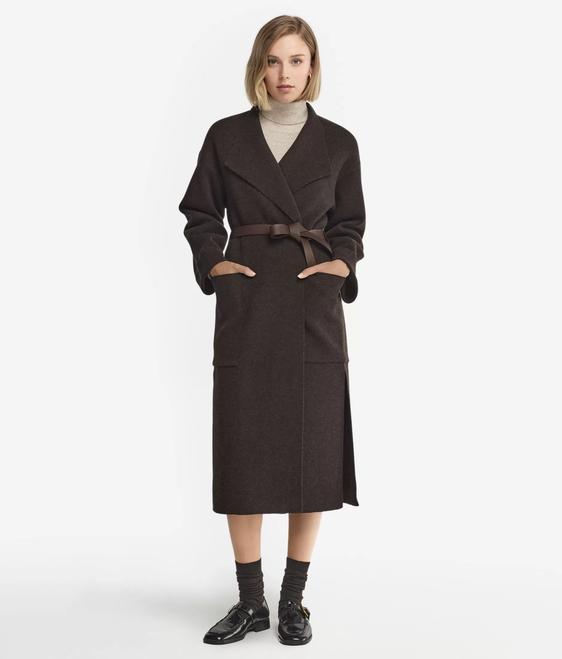 Clearance Falconeri Long Cashmere Coat With Slits natural -8051 - brown