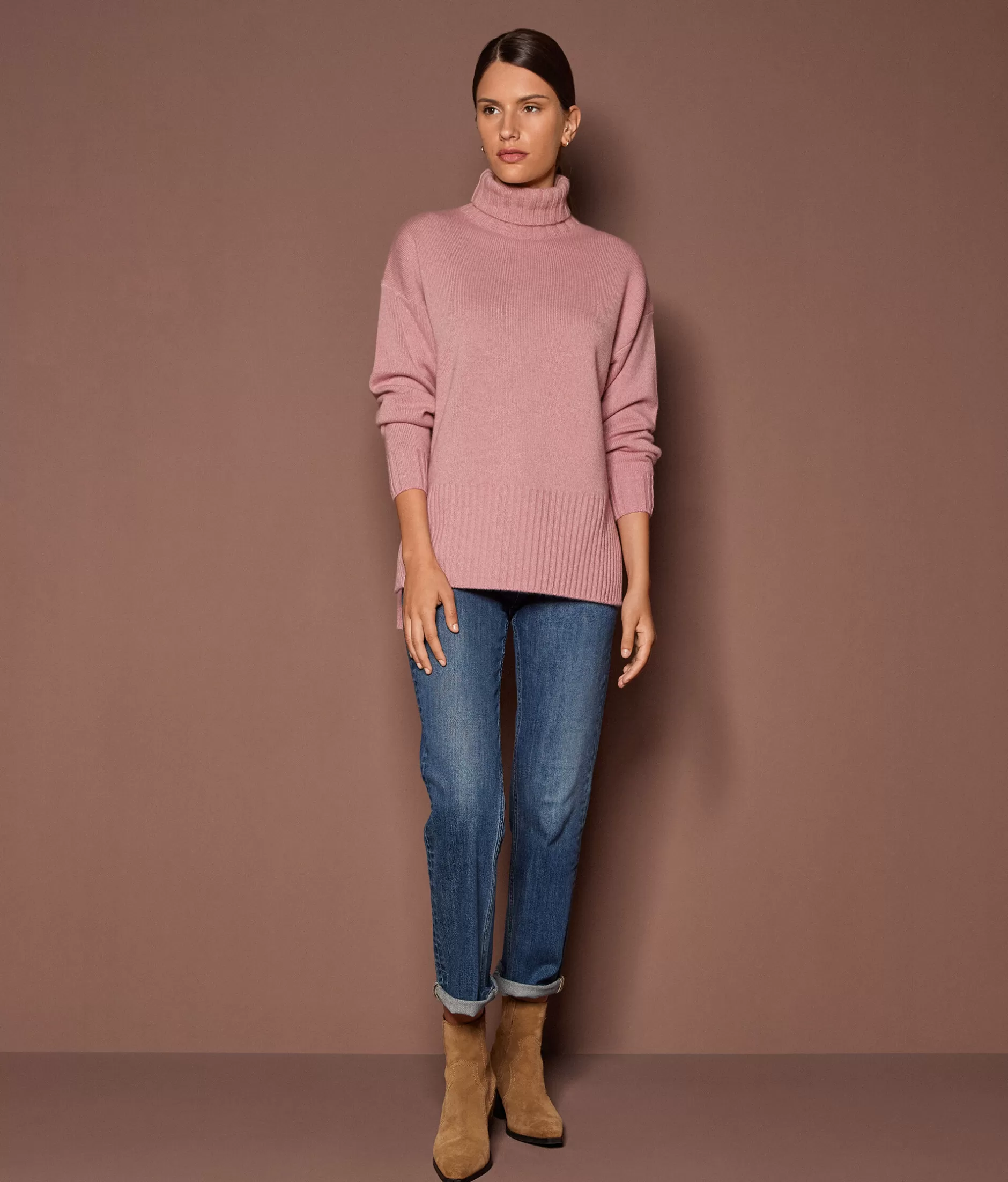 Discount Falconeri Oversized Turtleneck Sweater In Ultrasoft Cashmere pale pink -8943 - garment-dyed pink tutu