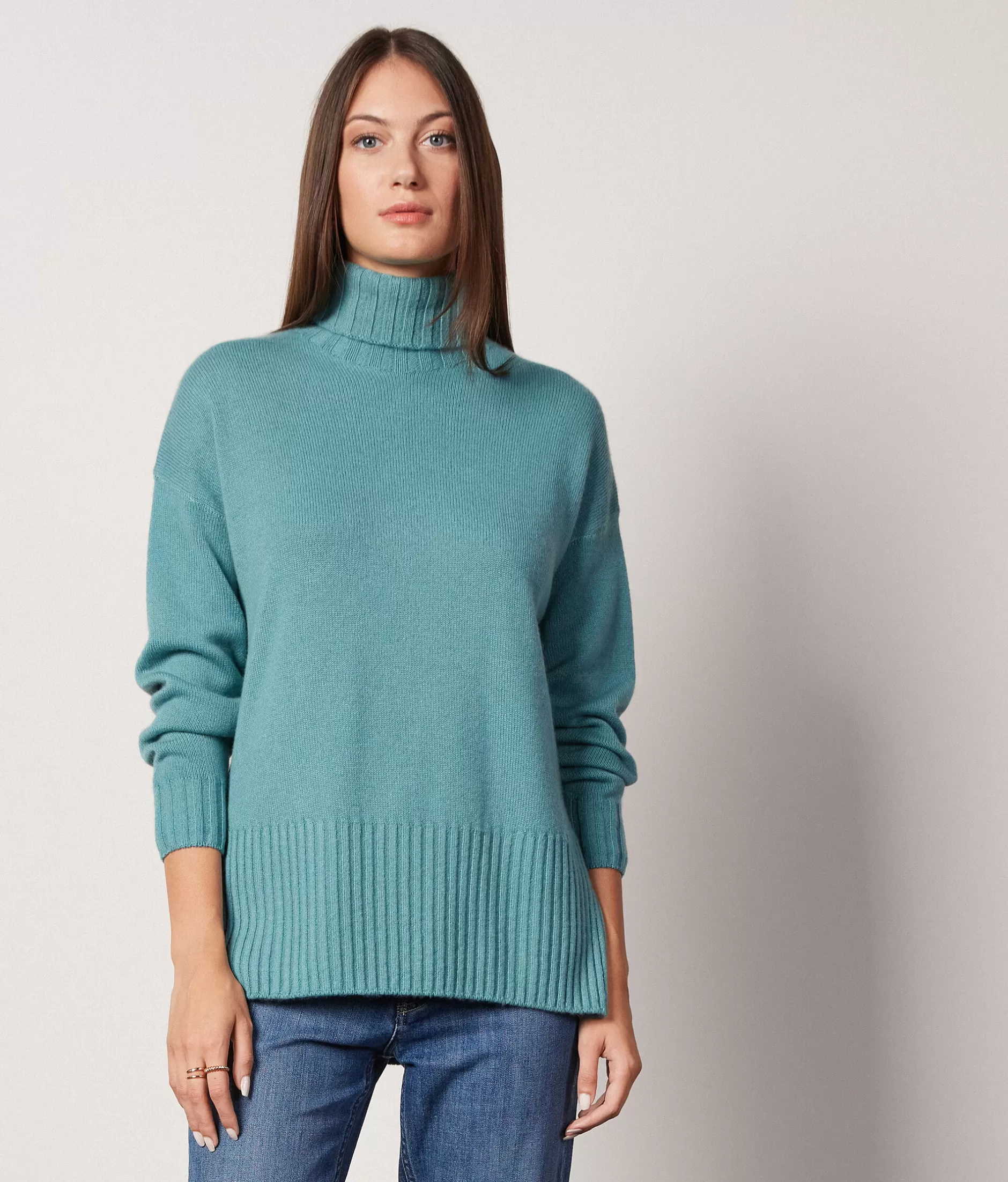 Fashion Falconeri Oversized Turtleneck Sweater In Ultrasoft Cashmere green -8925 - garment-dyed dark aqua