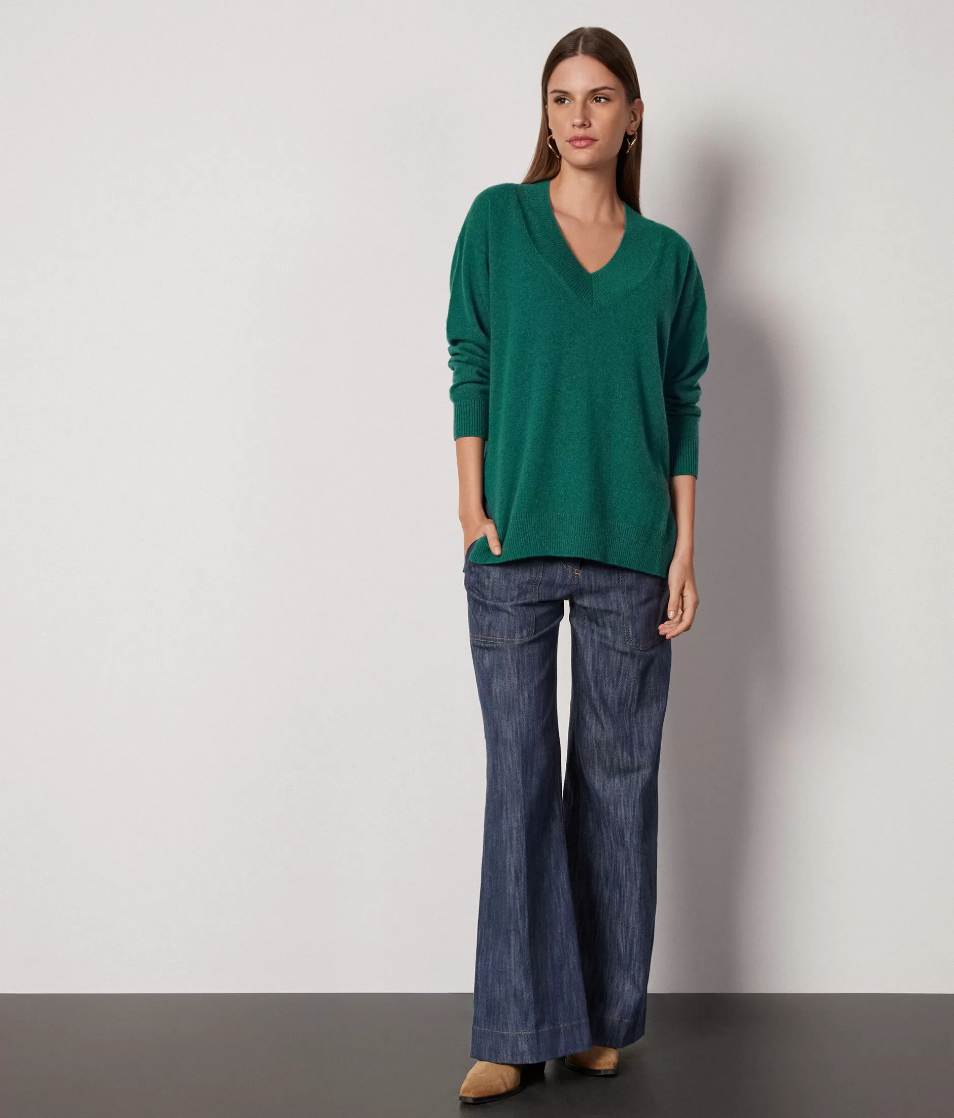 Sale Falconeri Oversized V-Neck Sweater In Ultrasoft Cashmere dark green -8916 - malachite