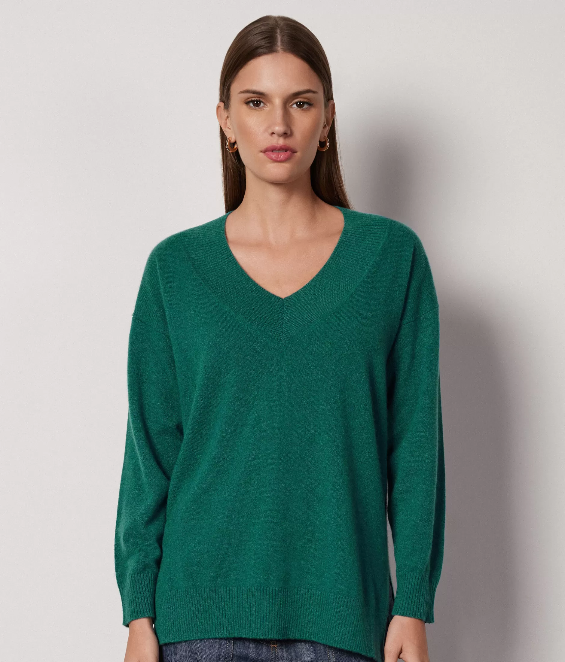 Sale Falconeri Oversized V-Neck Sweater In Ultrasoft Cashmere dark green -8916 - malachite