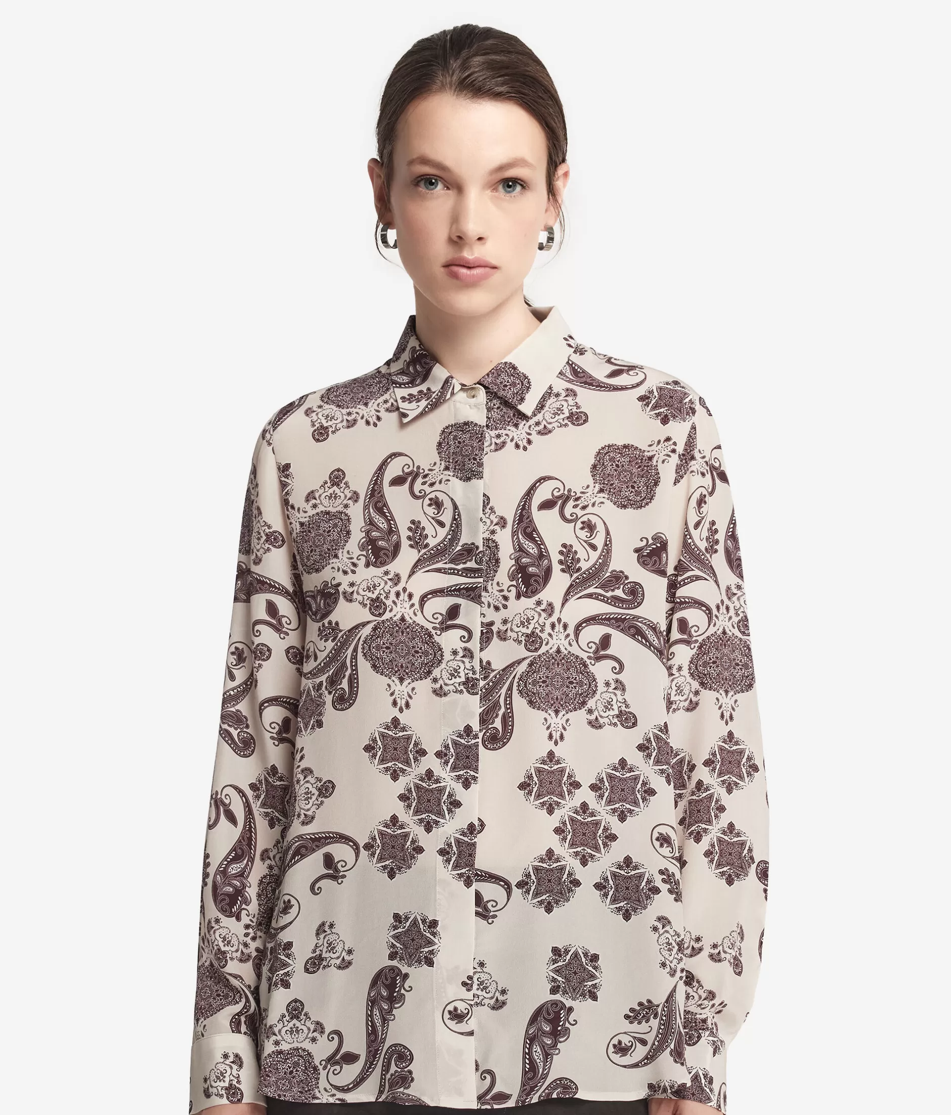 Clearance Falconeri Printed Silk Collared Shirt natural -9084 - arabesque print