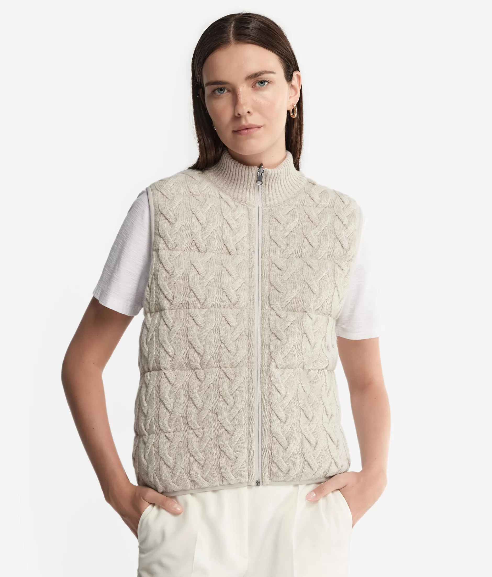 Flash Sale Falconeri Reversible Cable-Knit Quilted Vest natural -8176 - stone