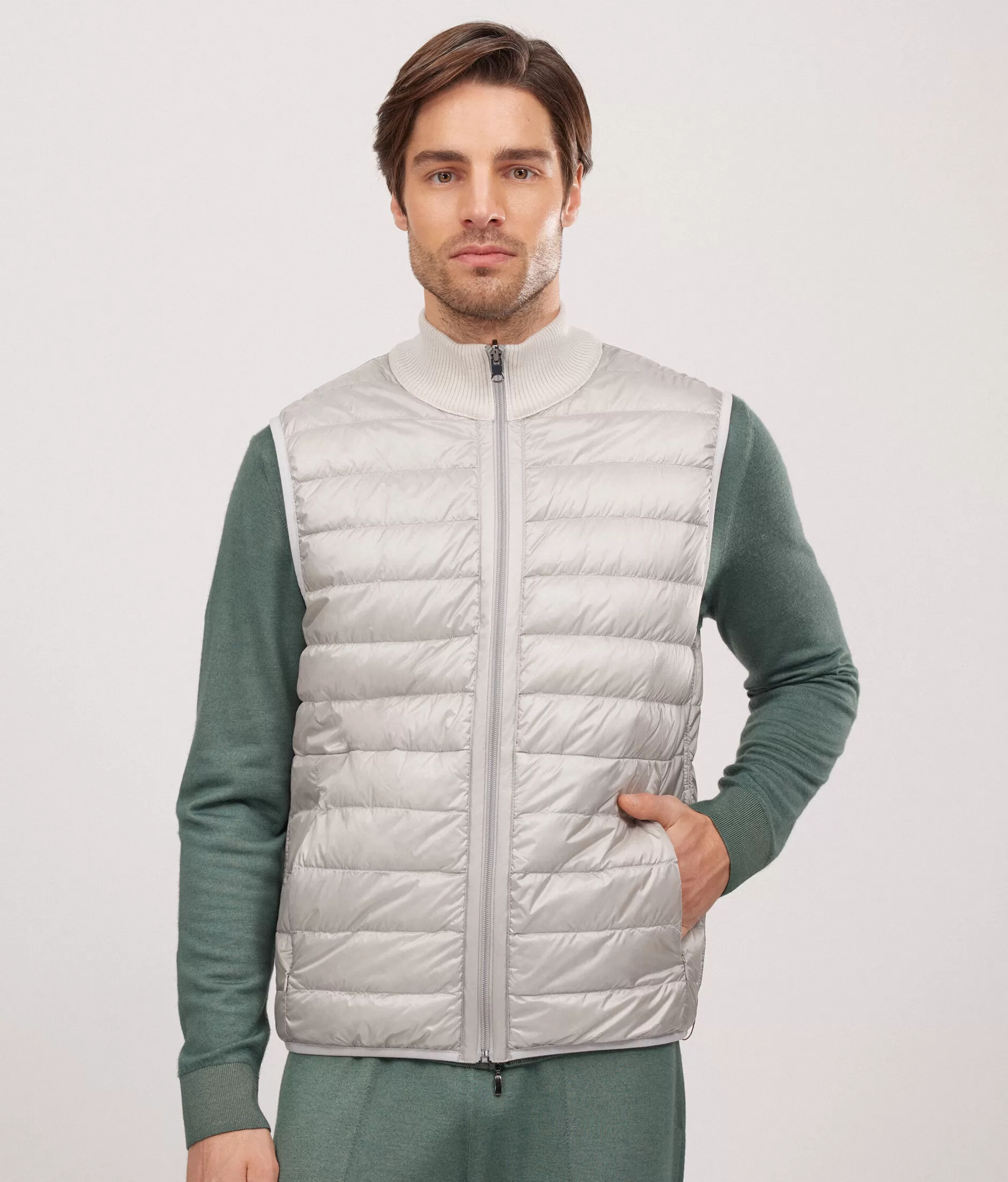 Shop Falconeri Reversible Cashmere Down Vest white -8356 - alabaster beige