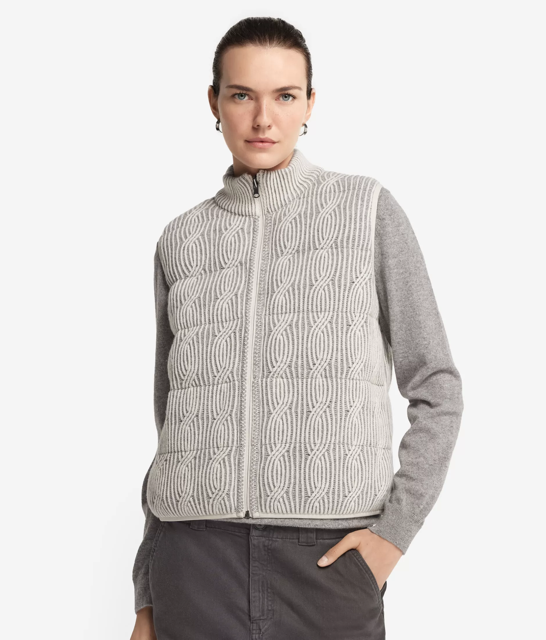 Clearance Falconeri Reversible Sleeveless Short Quilted Jacket grey -8710 - alabaster/gray