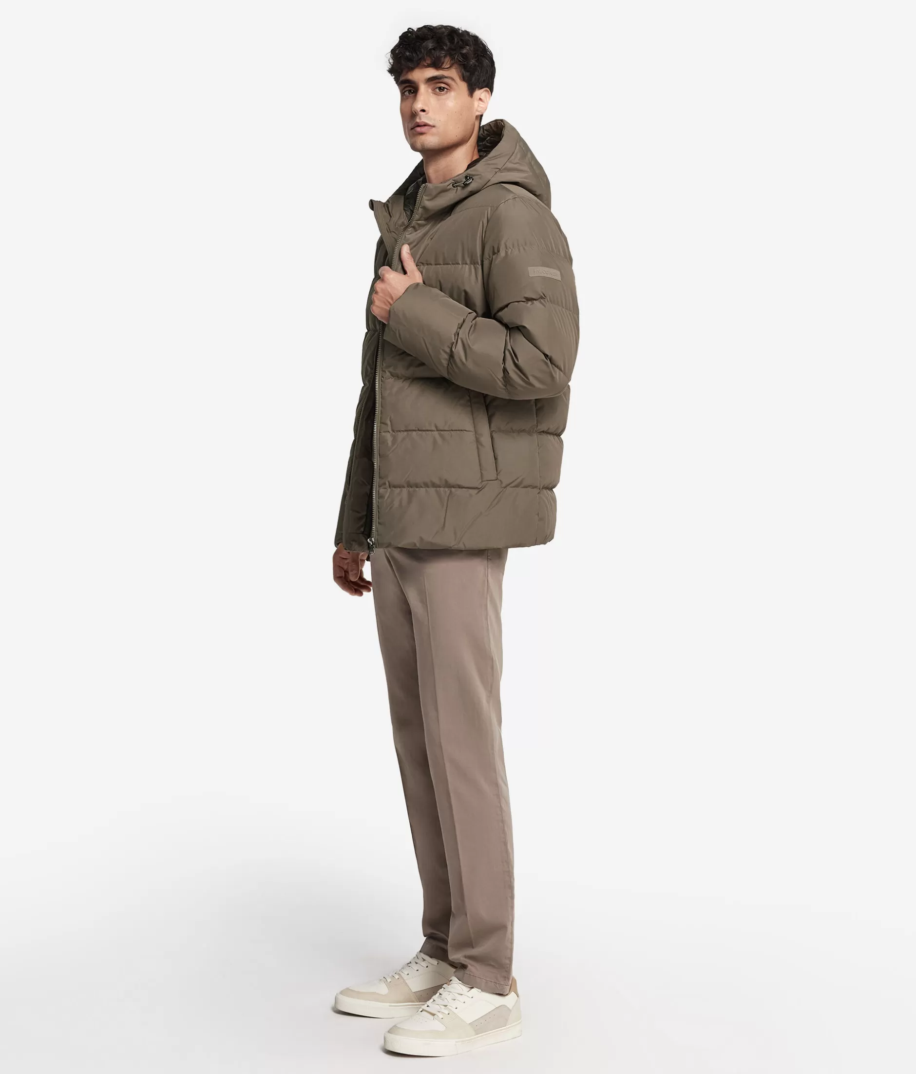 Shop Falconeri Short Quilted Jacket With Hood And Cashmere Inner Lining brown -9053 - putty