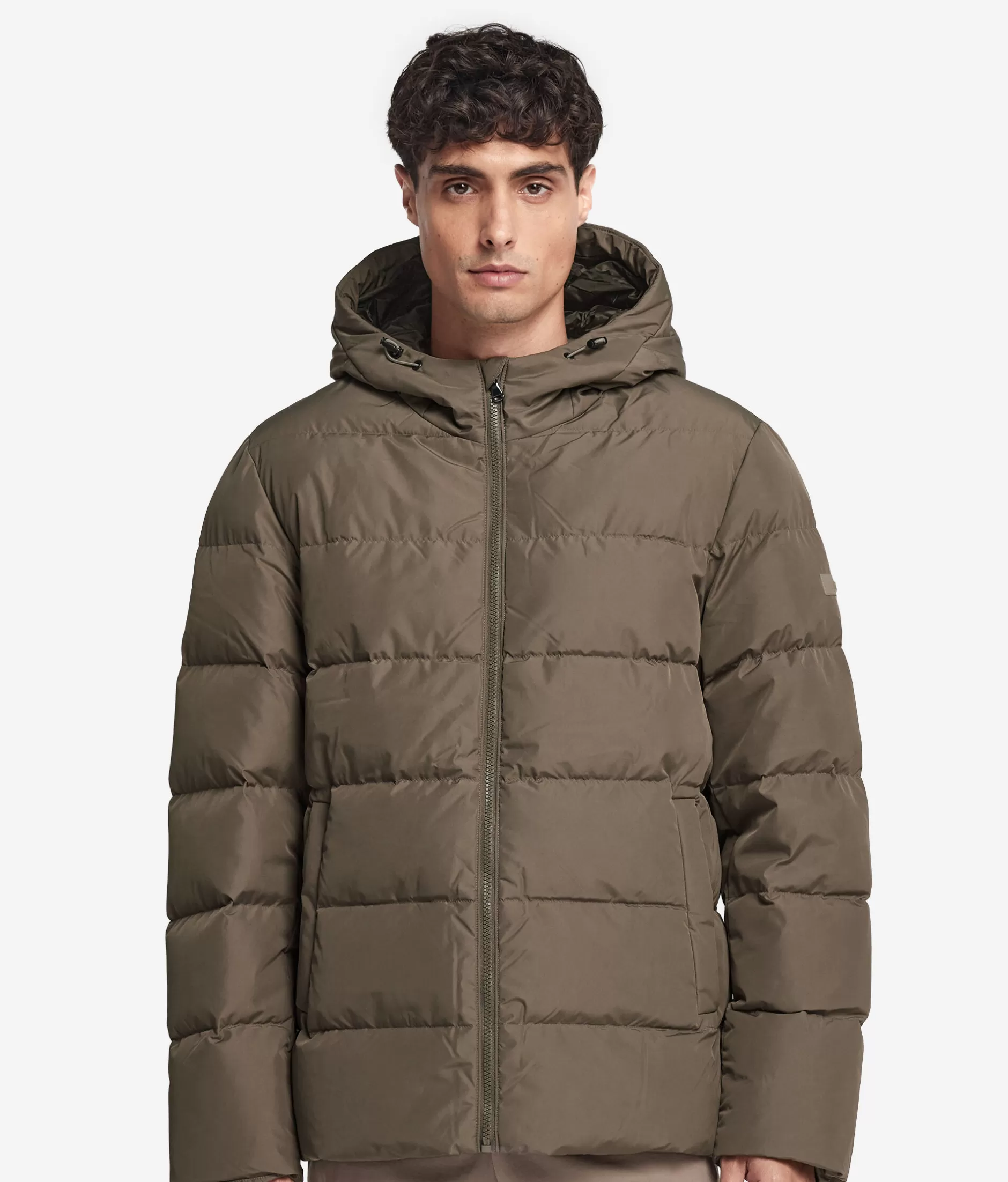Shop Falconeri Short Quilted Jacket With Hood And Cashmere Inner Lining brown -9053 - putty