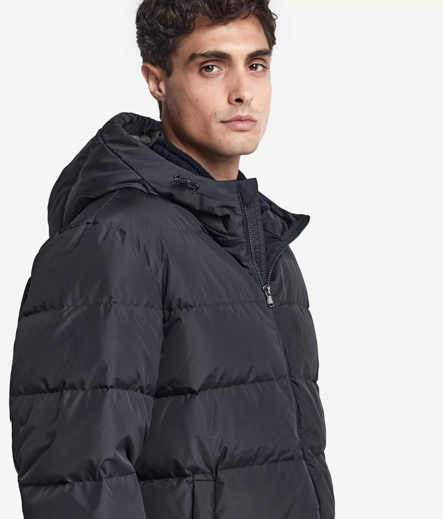 Best Falconeri Short Quilted Jacket With Hood And Cashmere Inner Lining blue -9056 - blu notte