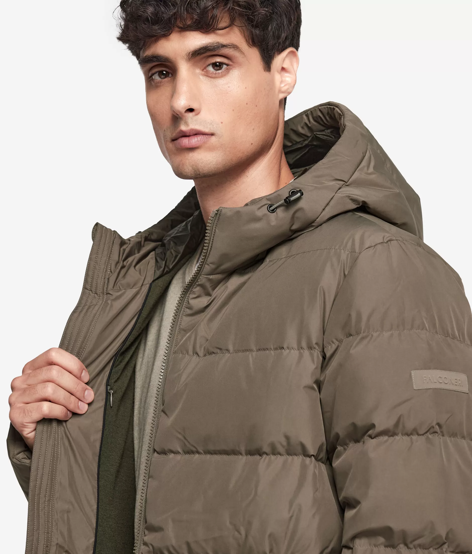 Shop Falconeri Short Quilted Jacket With Hood And Cashmere Inner Lining brown -9053 - putty
