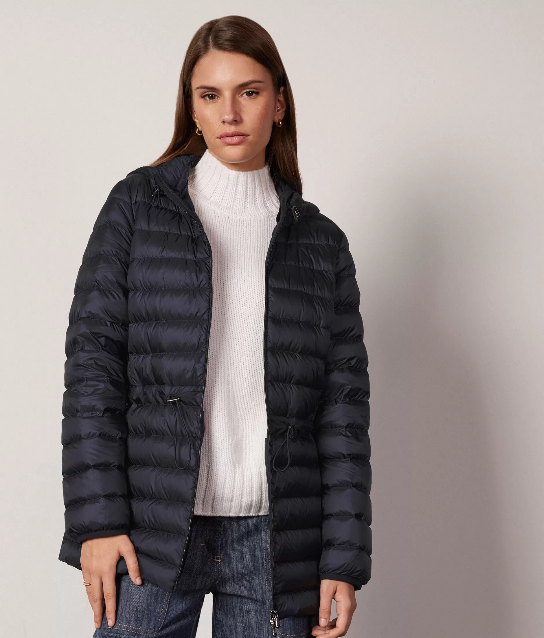 Discount Falconeri Short Quilted Jacket With Hood And Drawstring blue -9400 - navy blue