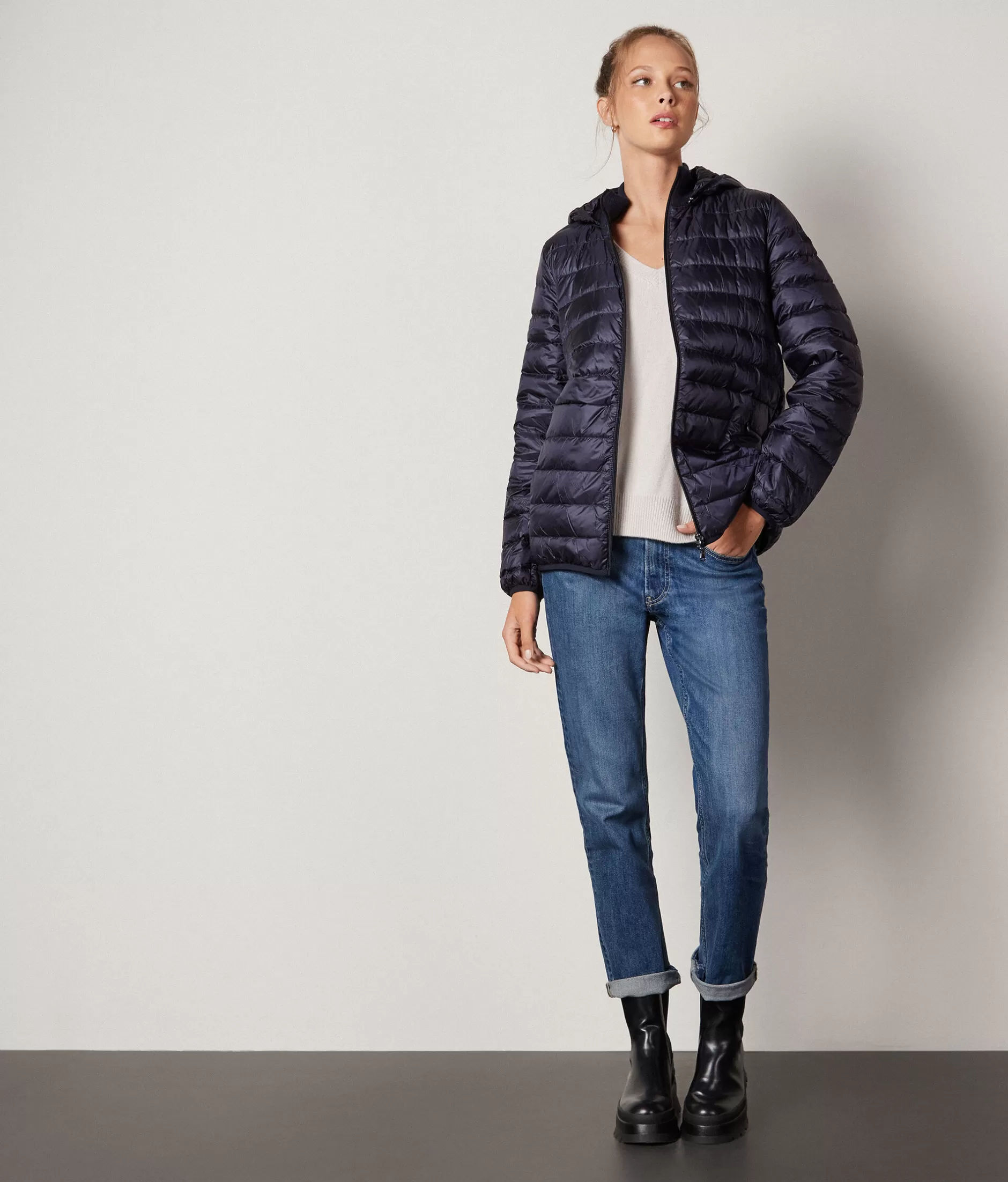 Fashion Falconeri Short Quilted Jacket With Removable Hood blue -9400 - navy blue