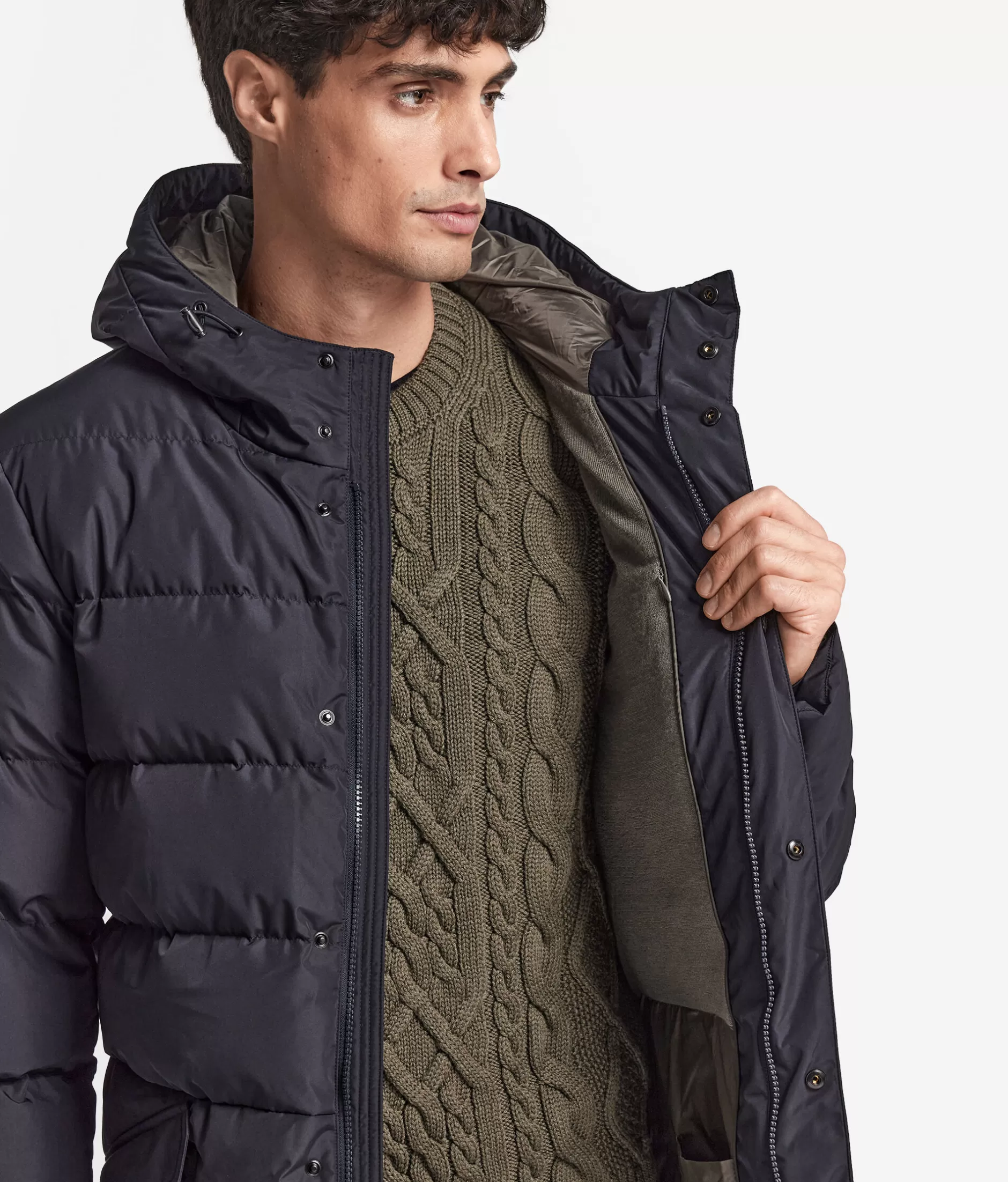 New Falconeri Short Quilted Parka Jacket With Hood And Cashmere Inner Lining blue -9056 - blu notte