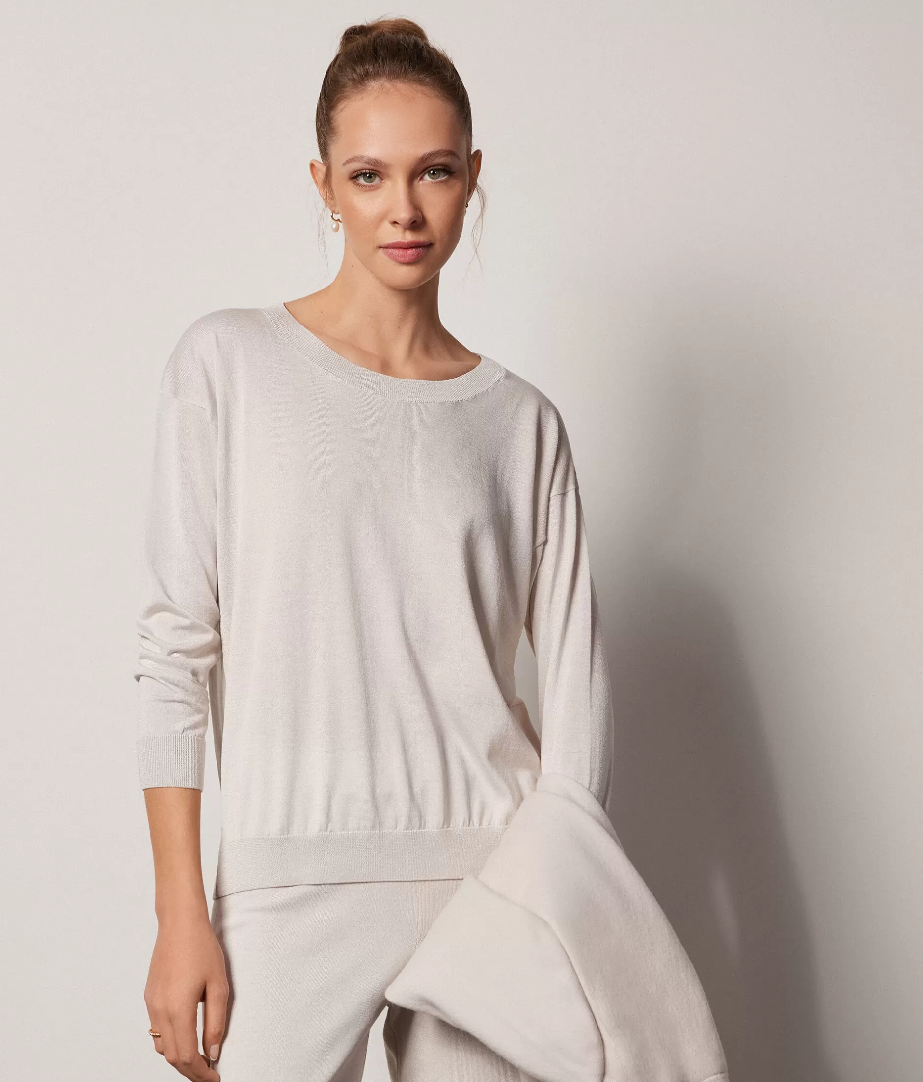 Shop Falconeri Silk And Cotton Crewneck Sweater natural -8475 - salt