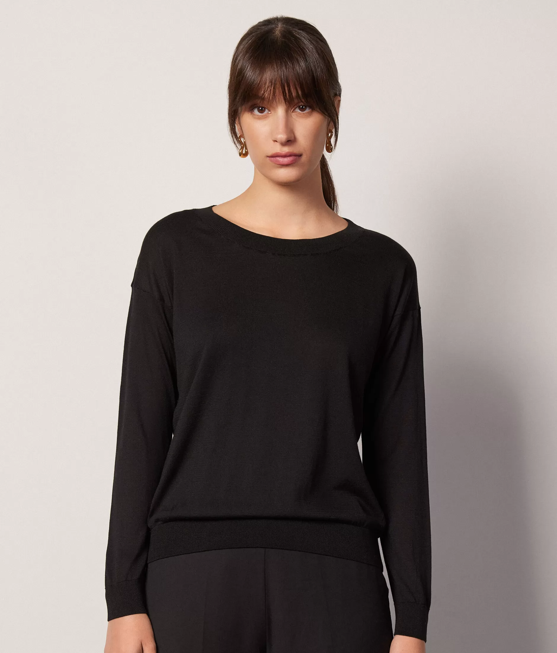 Shop Falconeri Silk And Cotton Crewneck Sweater black -9107 - black