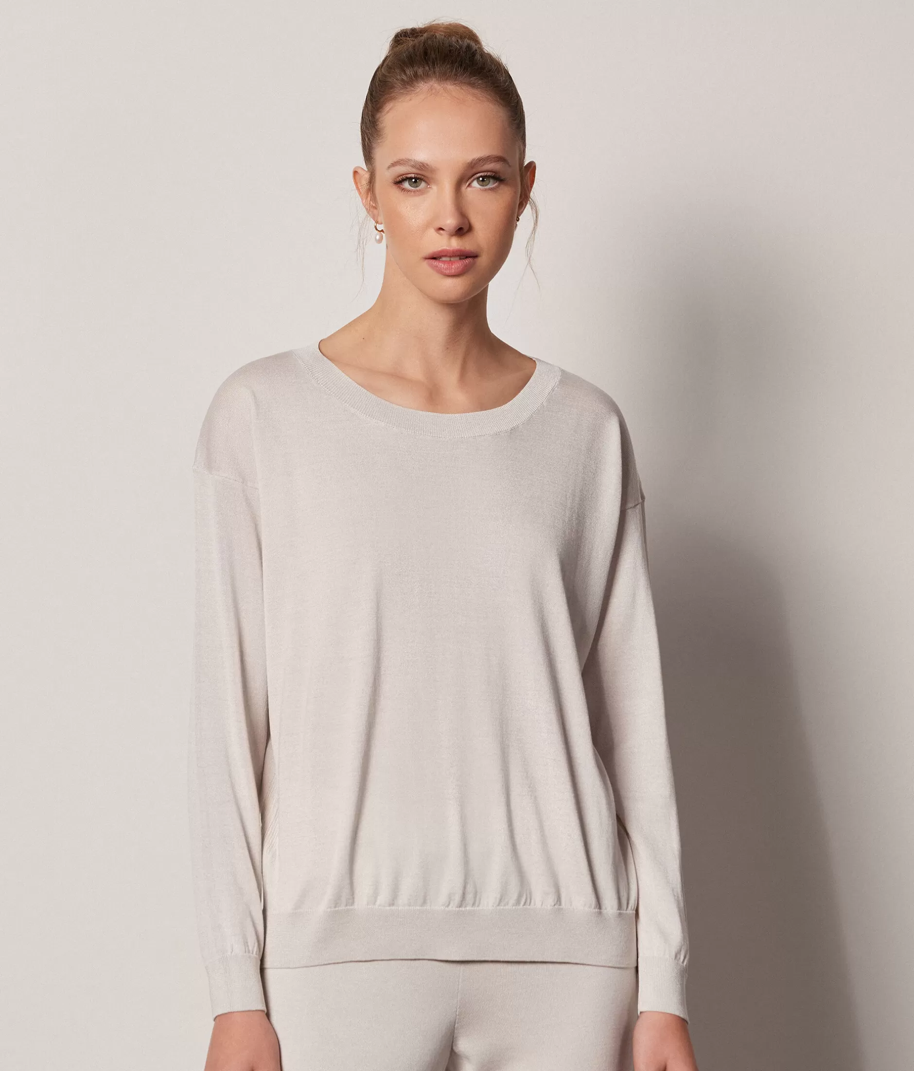 Shop Falconeri Silk And Cotton Crewneck Sweater natural -8475 - salt