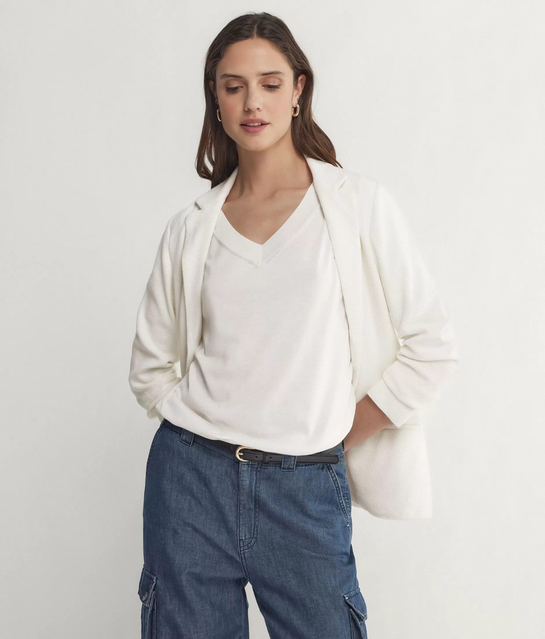 Online Falconeri Silk And Cotton V-Neck Sweater With Short Sleeves white -8078 - white