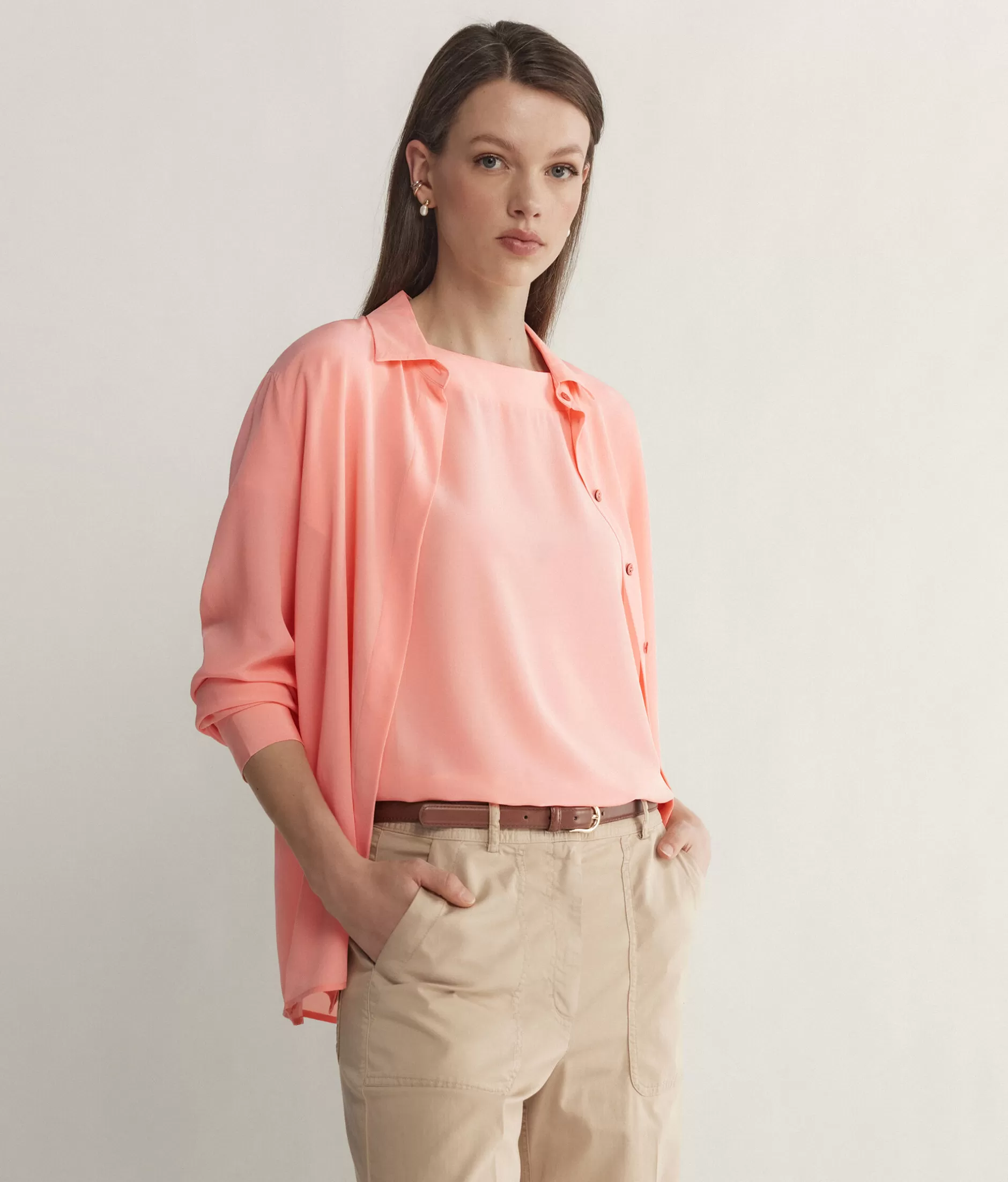 Best Sale Falconeri Silk And Modal Boatneck T-shirt pink -8986 - garment-dyed light peach pink