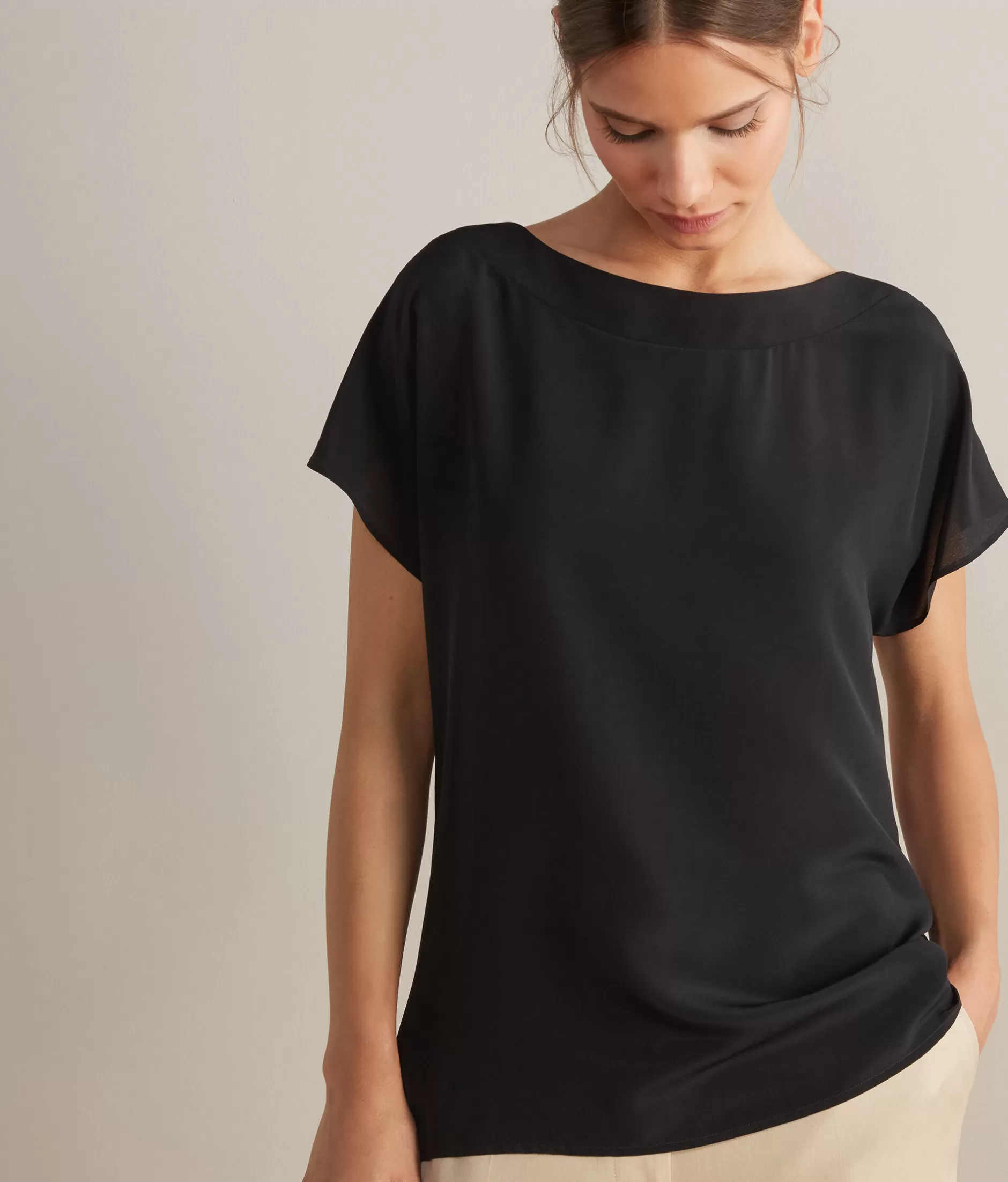 Store Falconeri Silk And Modal Boatneck T-shirt black -9107 - black