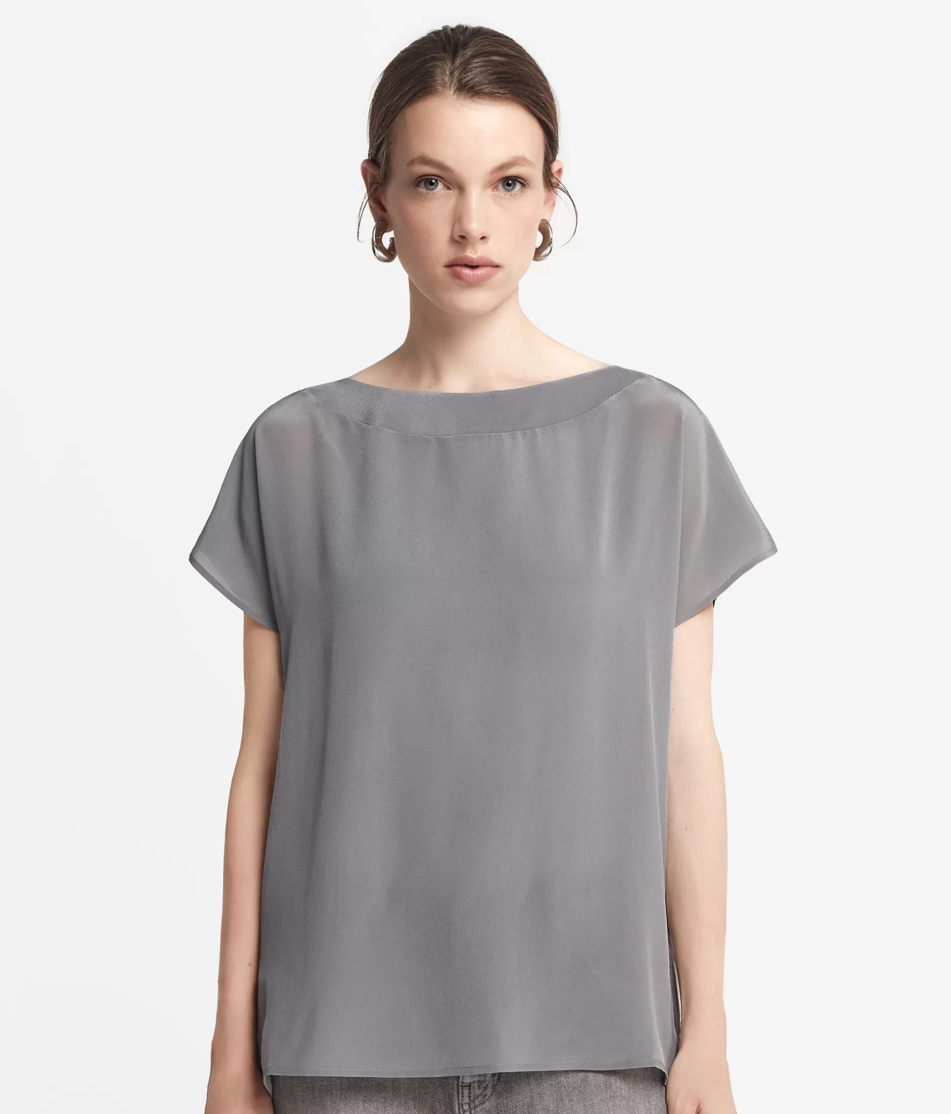 Sale Falconeri Silk And Modal Boatneck T-shirt grey -9077 - pearl grey