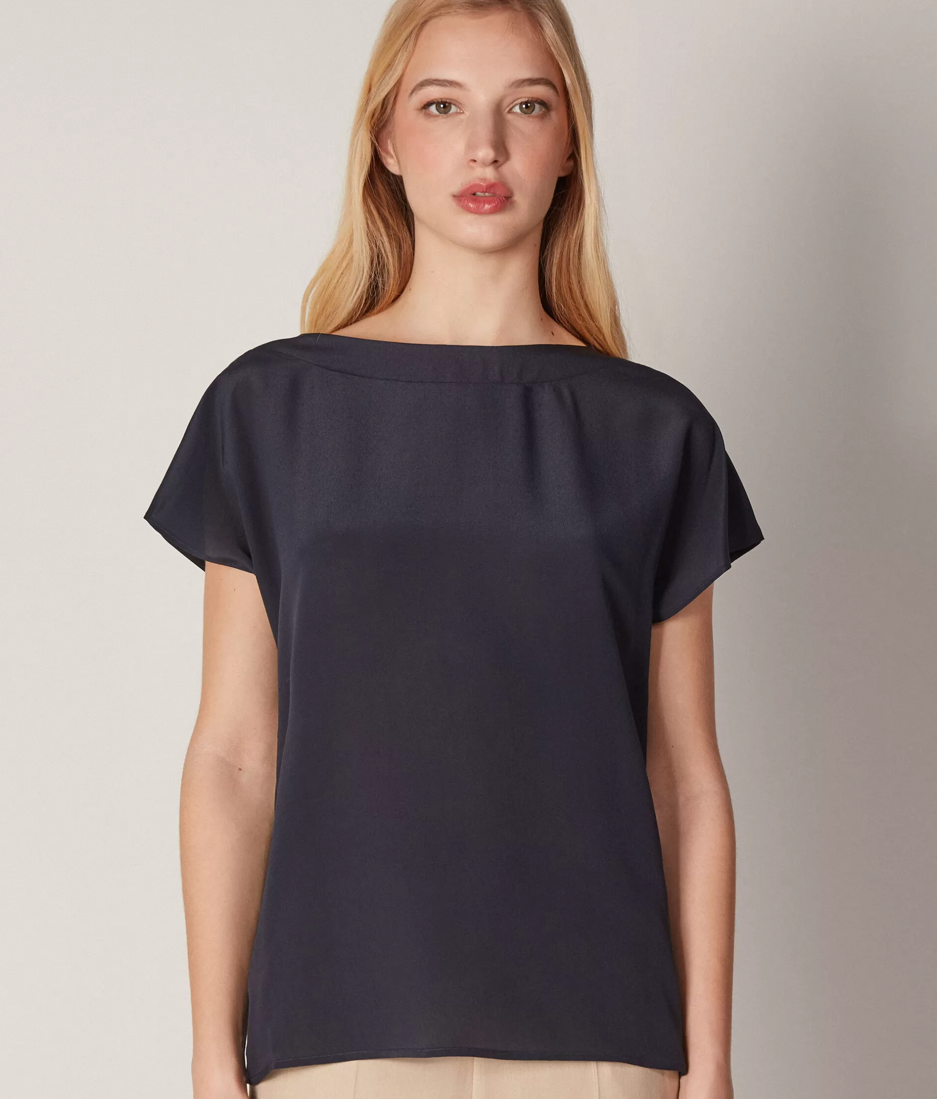 Discount Falconeri Silk And Modal Boatneck T-shirt blue -9400 - navy blue