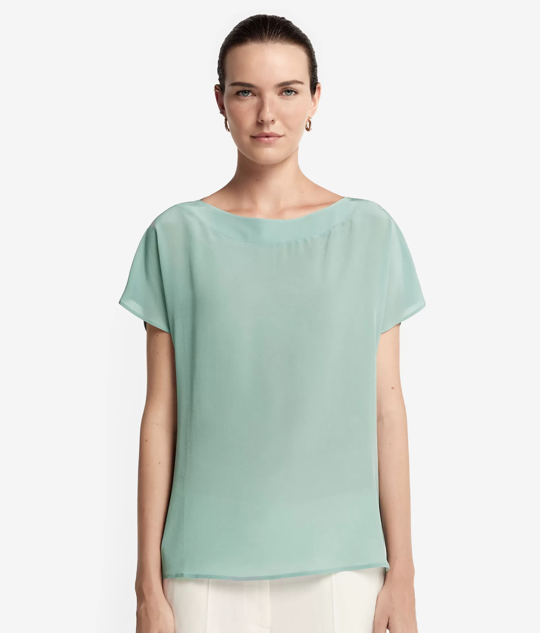 Discount Falconeri Silk And Modal Boatneck T-shirt green -8090 - thyme