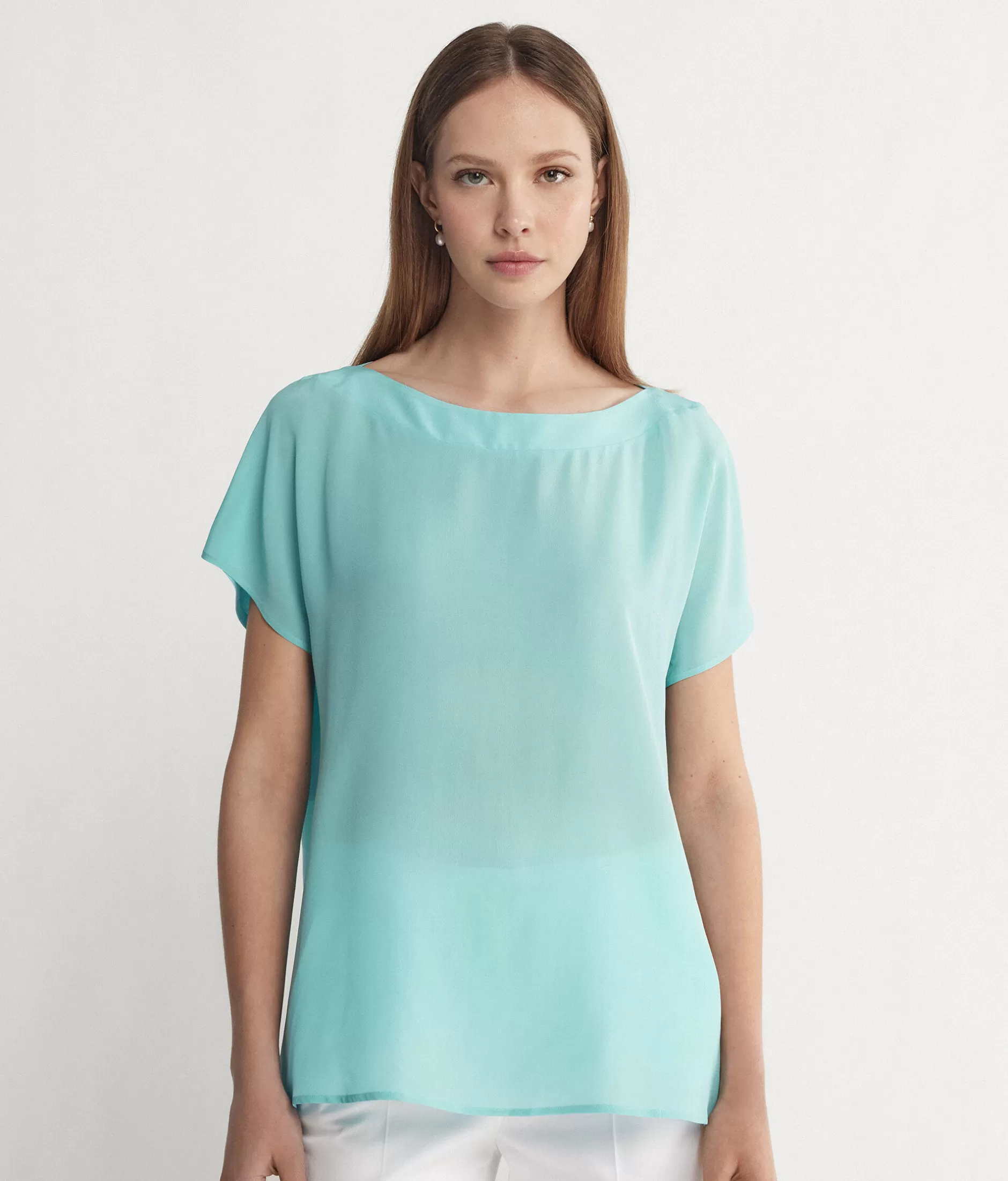 Outlet Falconeri Silk And Modal Boatneck T-shirt blue -8985 - marea