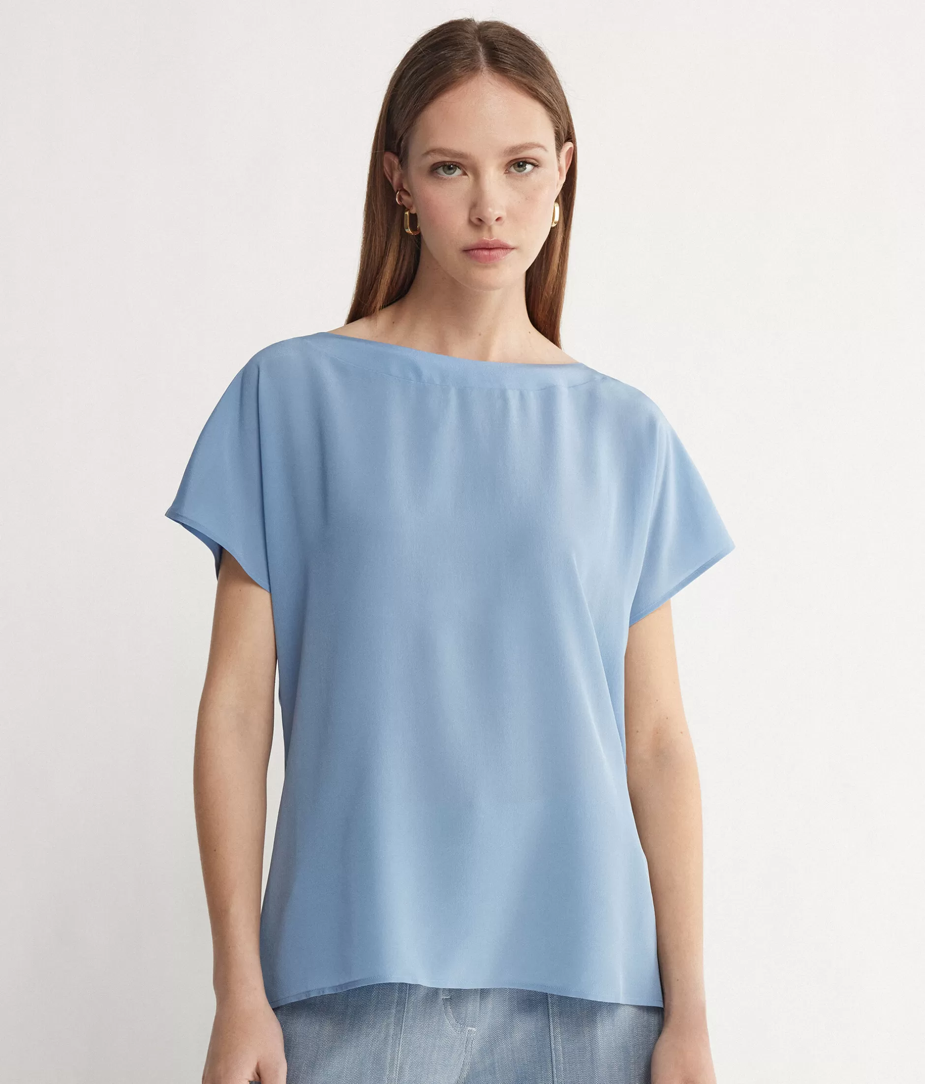 Cheap Falconeri Silk And Modal Boatneck T-shirt light blue -9008 - light sky blue