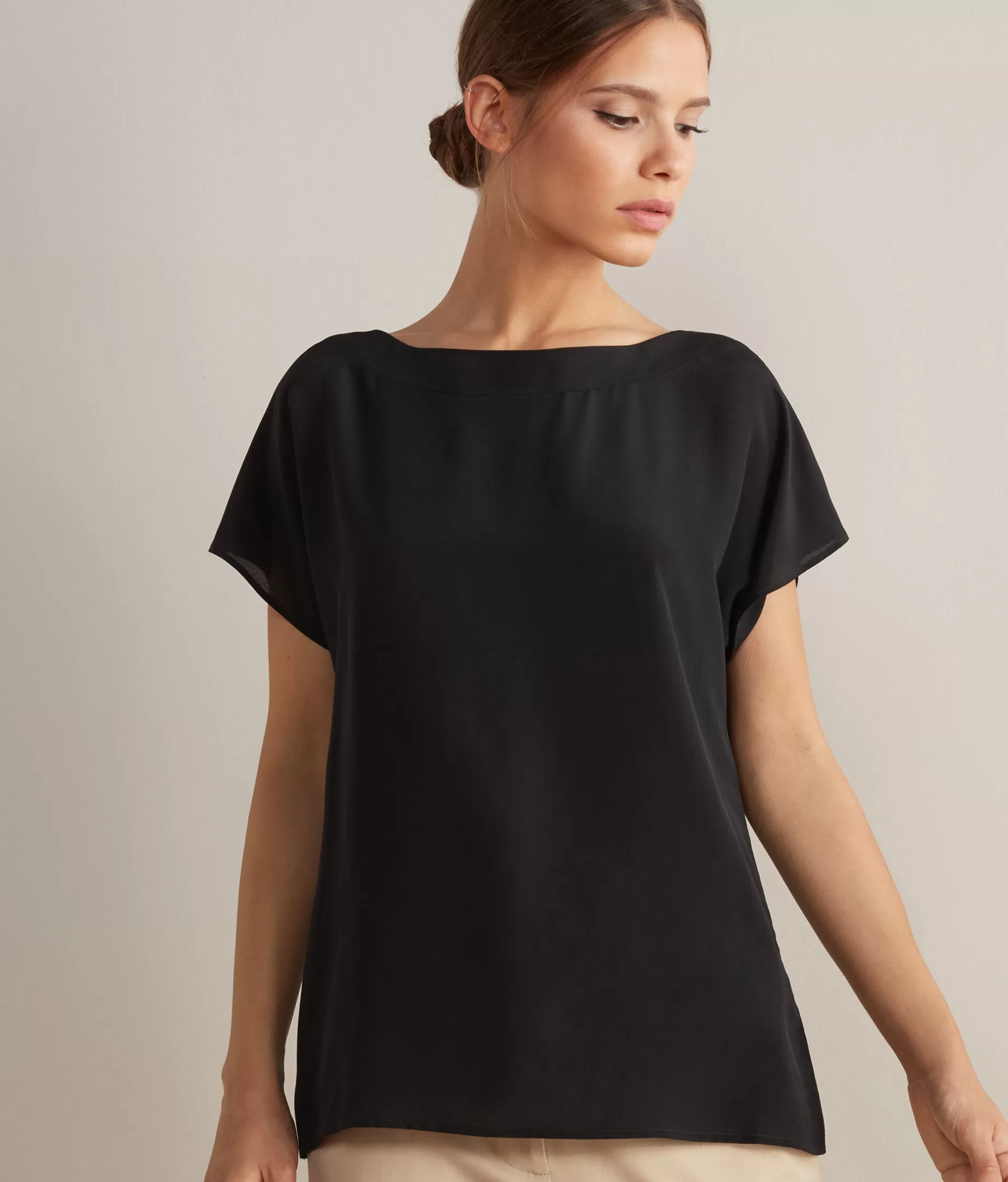 Store Falconeri Silk And Modal Boatneck T-shirt black -9107 - black