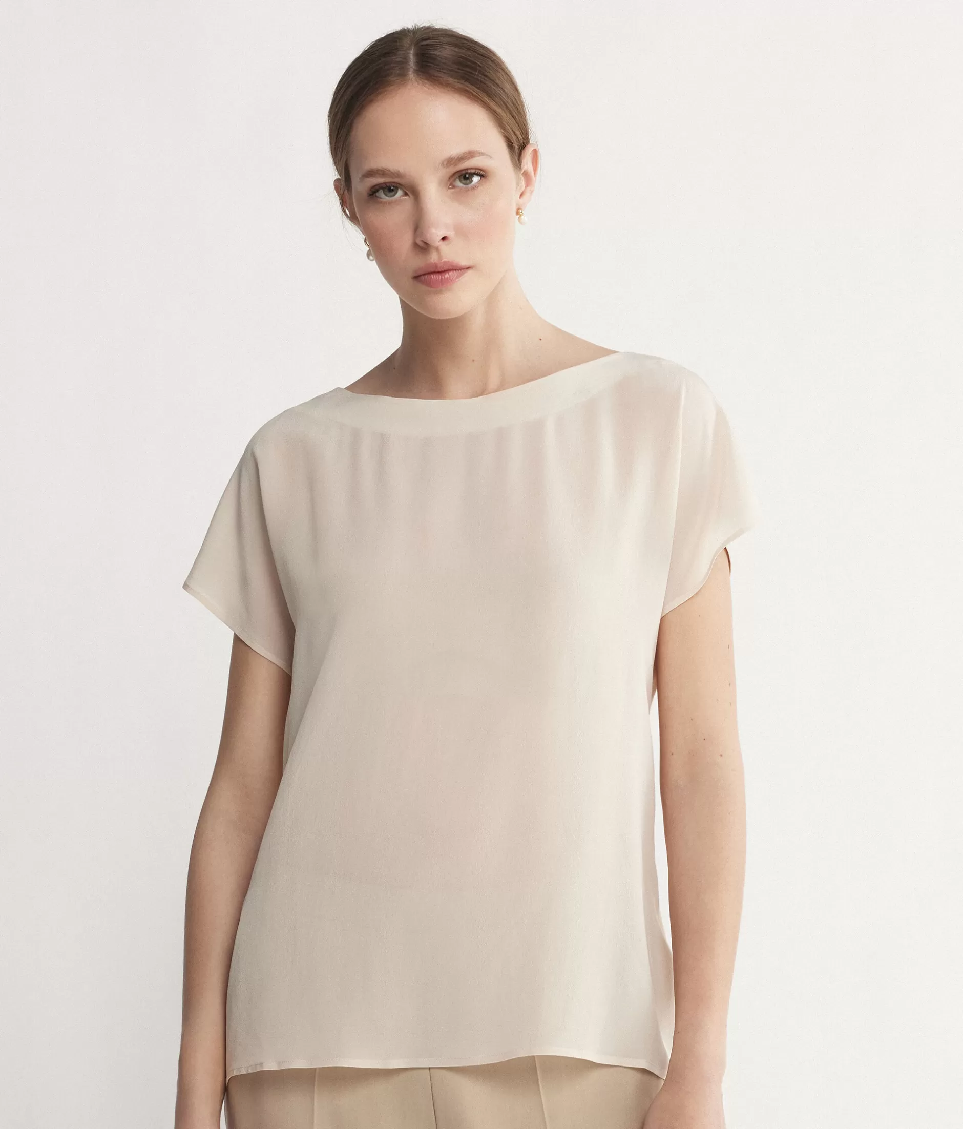 Clearance Falconeri Silk And Modal Boatneck T-shirt natural -8378 - light mother of pearl gray