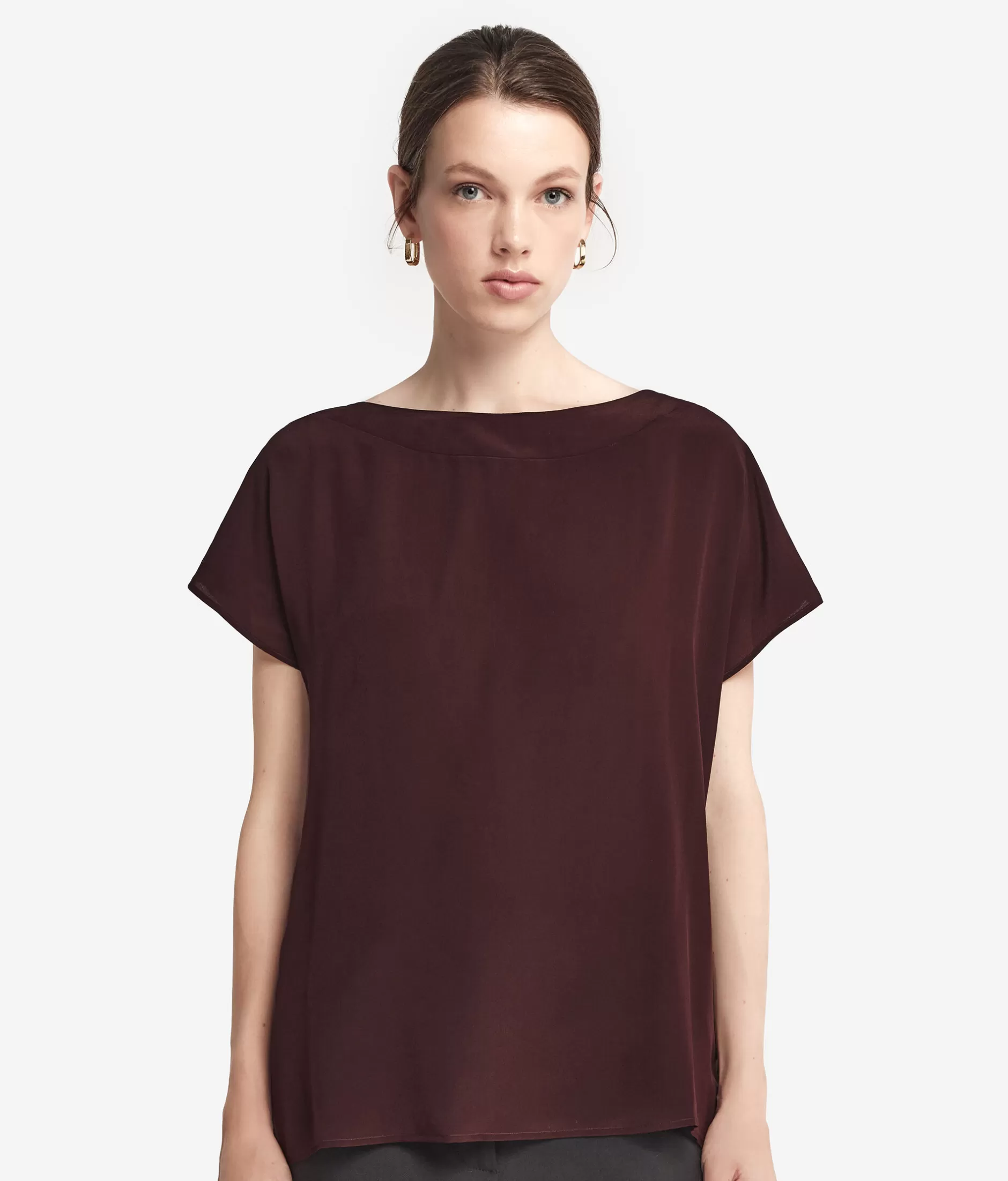 Sale Falconeri Silk And Modal Boatneck T-shirt burgundy -9076 - ebony