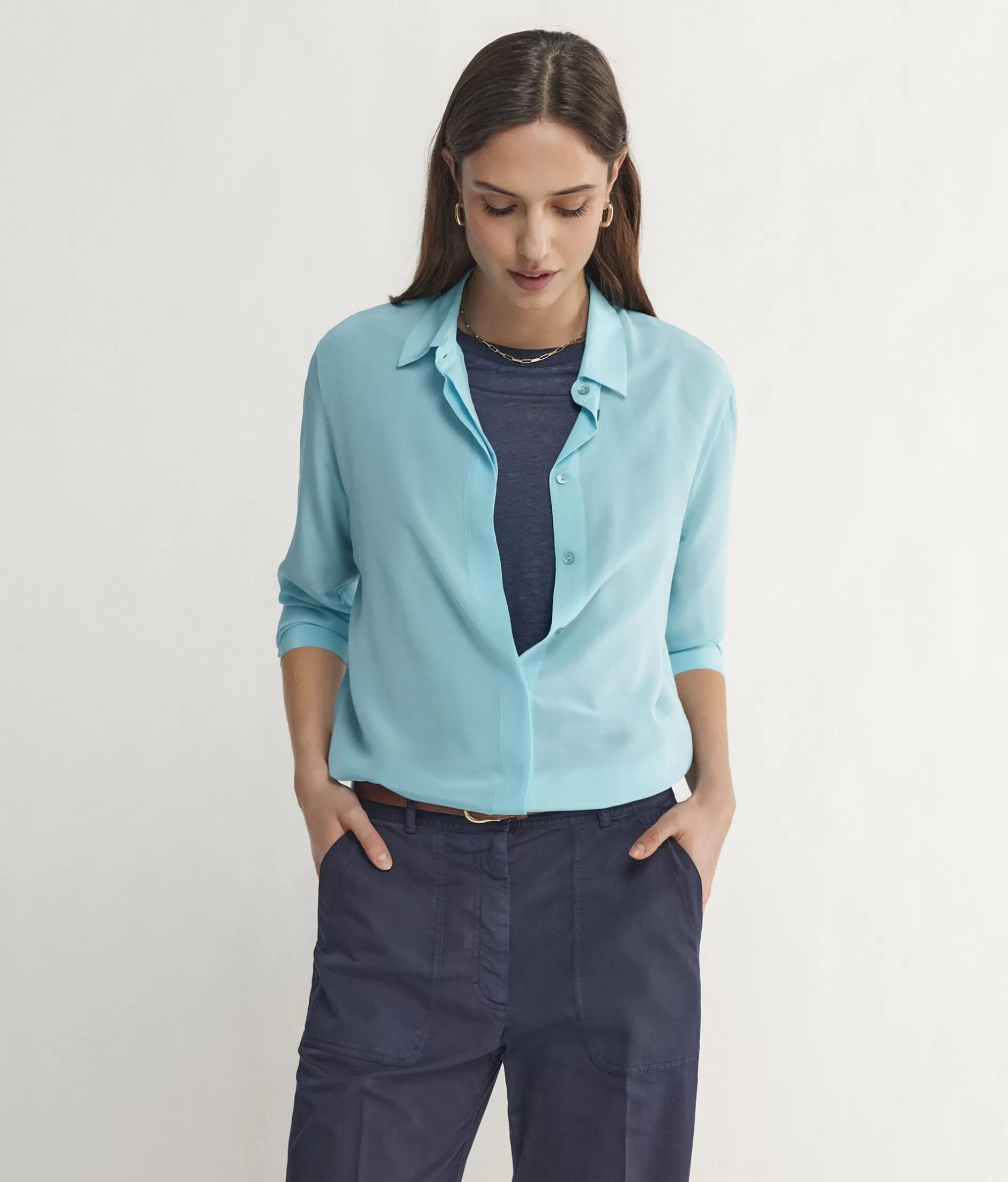 Clearance Falconeri Silk Blouse With Small Collar blue -8985 - marea