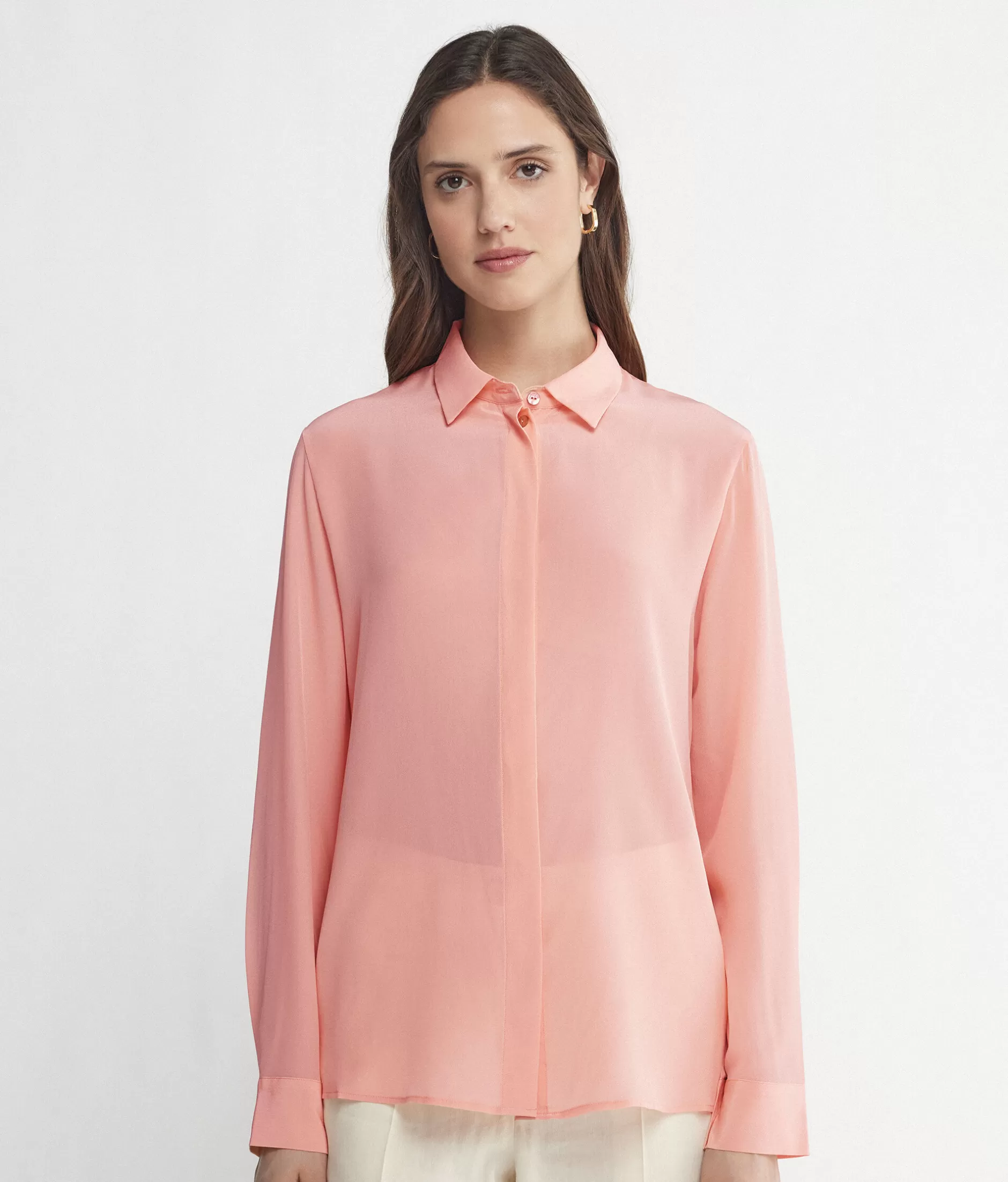 Online Falconeri Silk Blouse With Small Collar pink -8986 - garment-dyed light peach pink