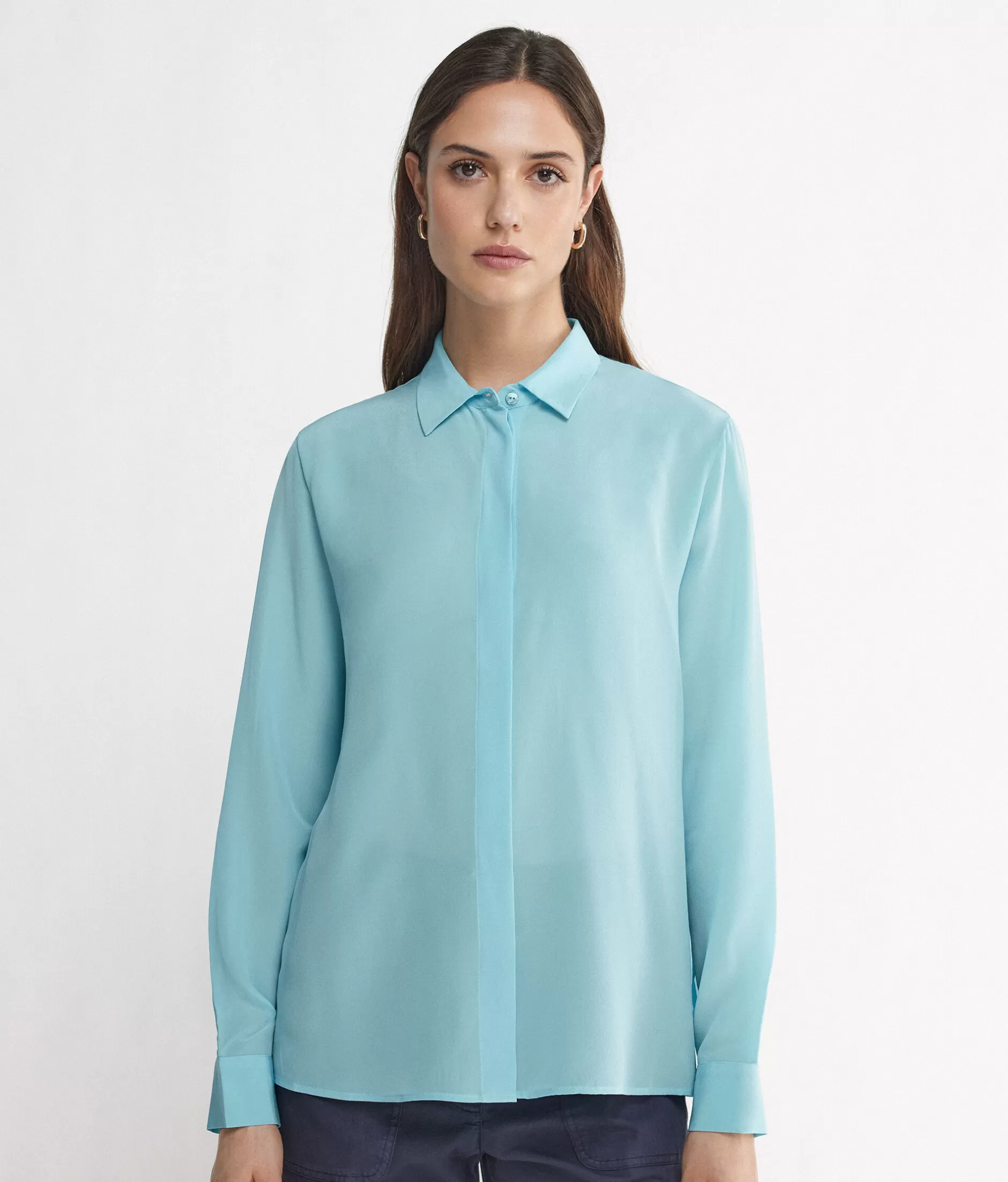 Clearance Falconeri Silk Blouse With Small Collar blue -8985 - marea