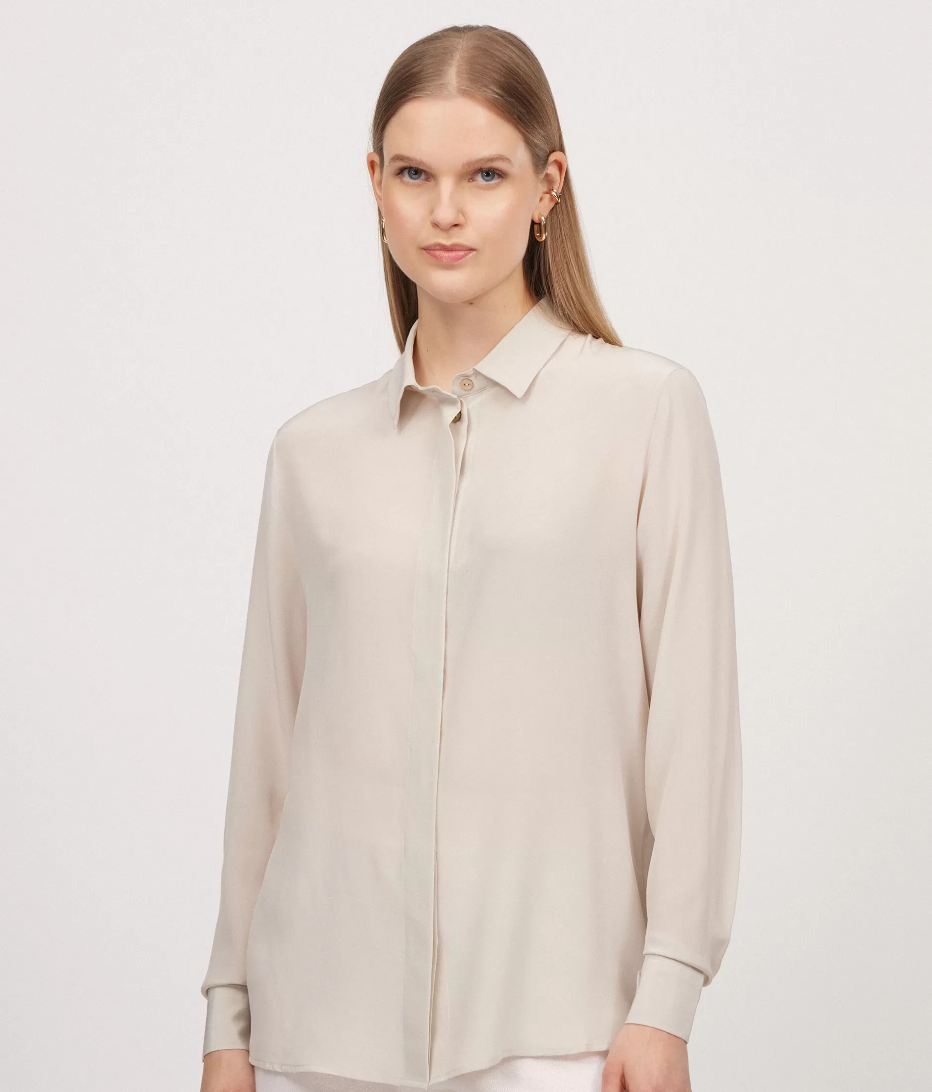 Clearance Falconeri Silk Blouse With Small Collar white -8356 - alabaster beige