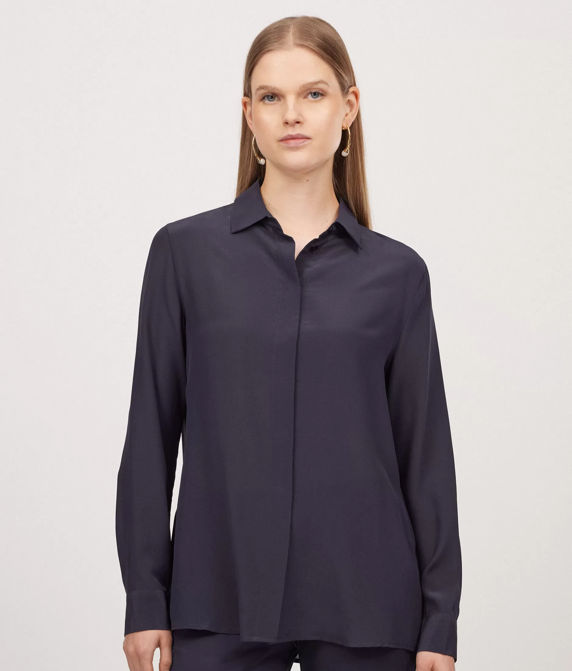 Hot Falconeri Silk Blouse With Small Collar blue -9400 - navy blue