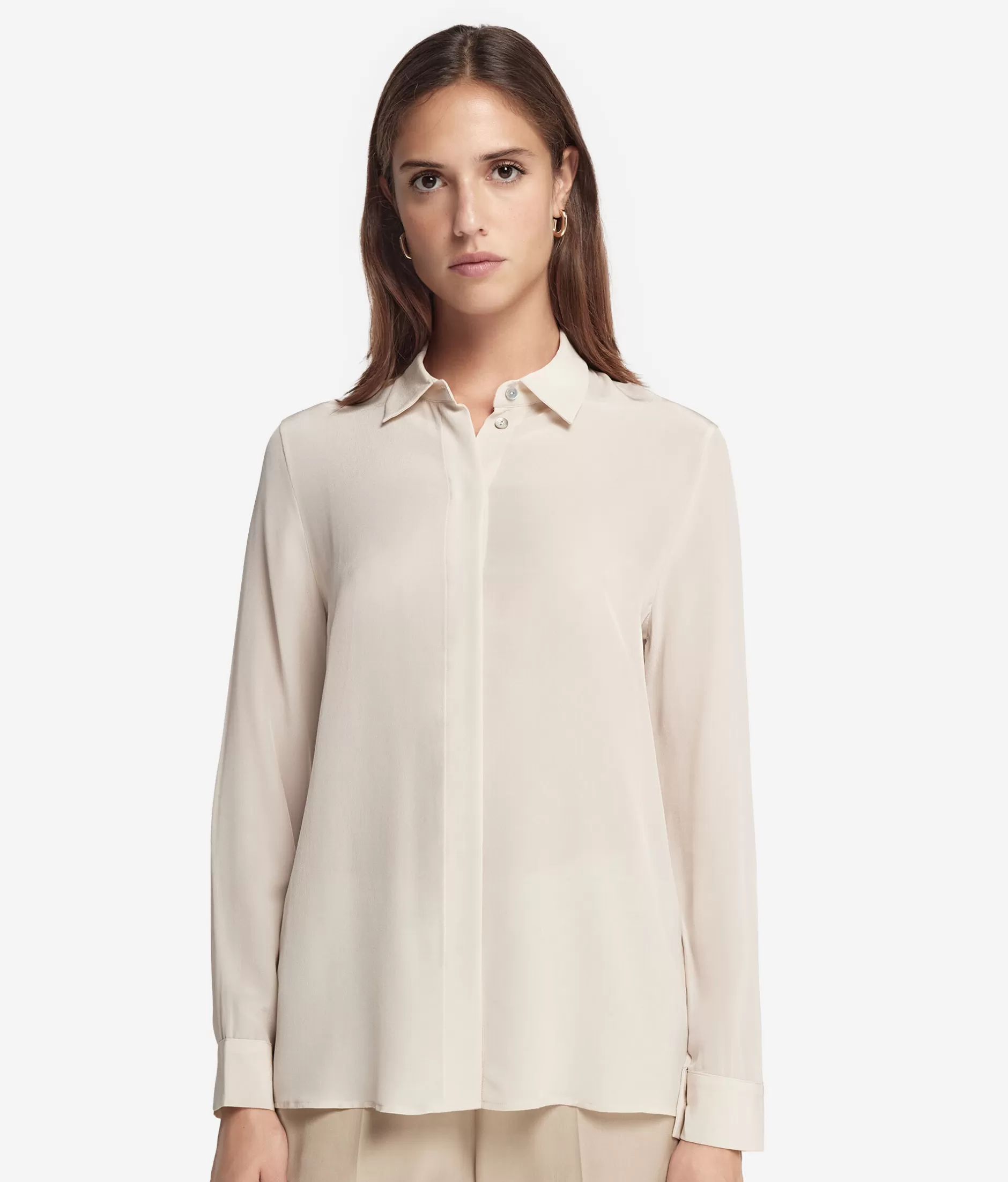 Online Falconeri Silk Blouse With Small Collar natural -8378 - light mother of pearl gray