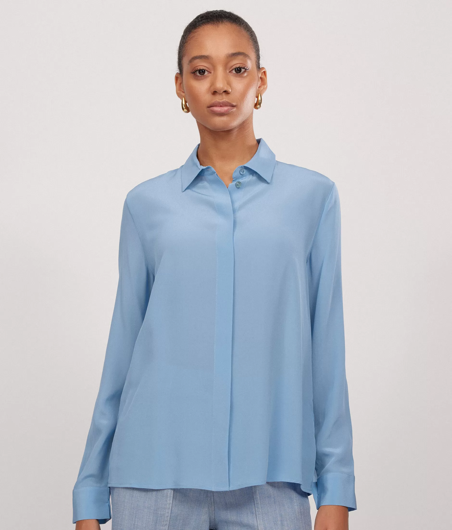 Hot Falconeri Silk Blouse With Small Collar light blue -9008 - light sky blue