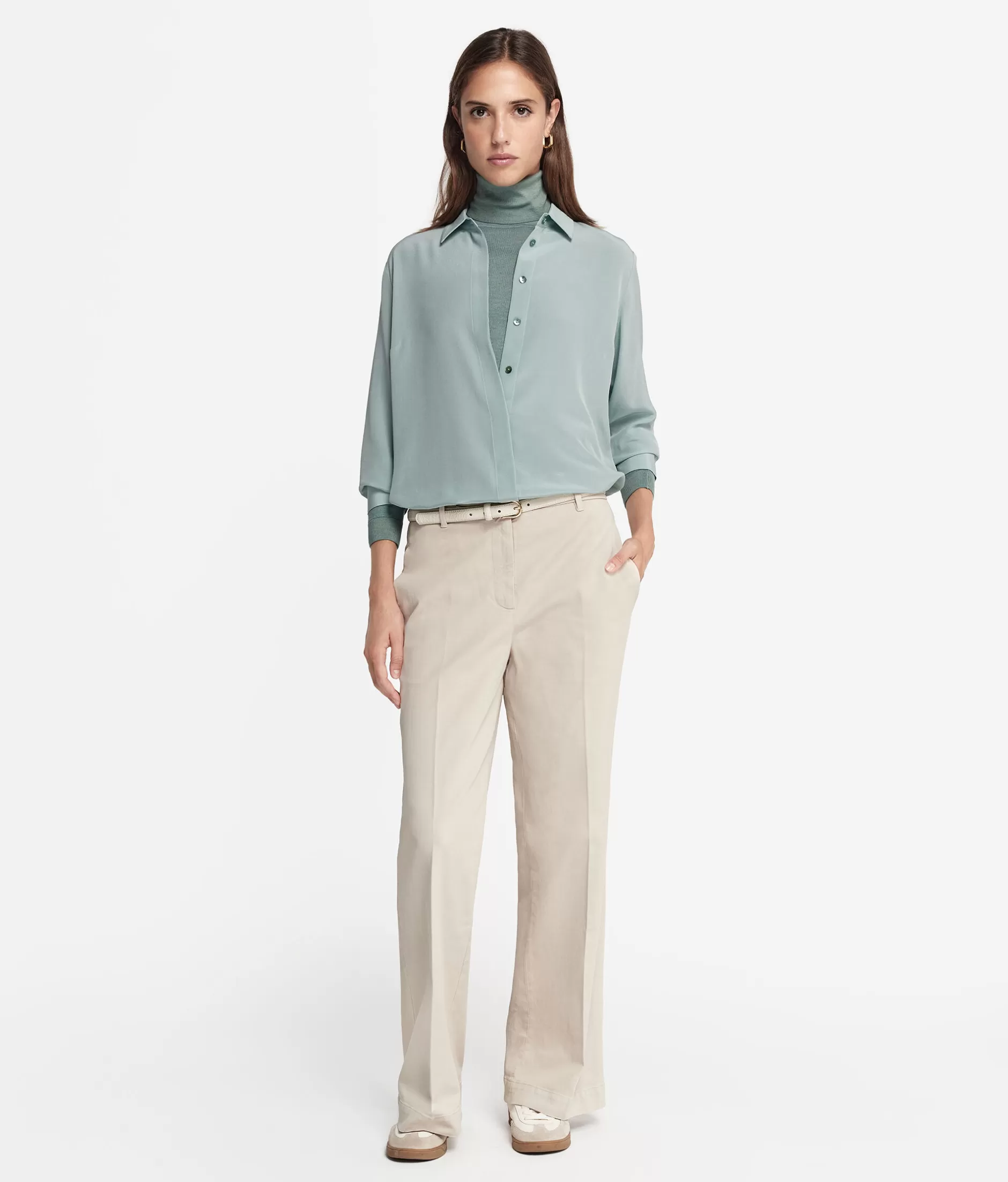 Clearance Falconeri Silk Collared Shirt green -8090 - thyme