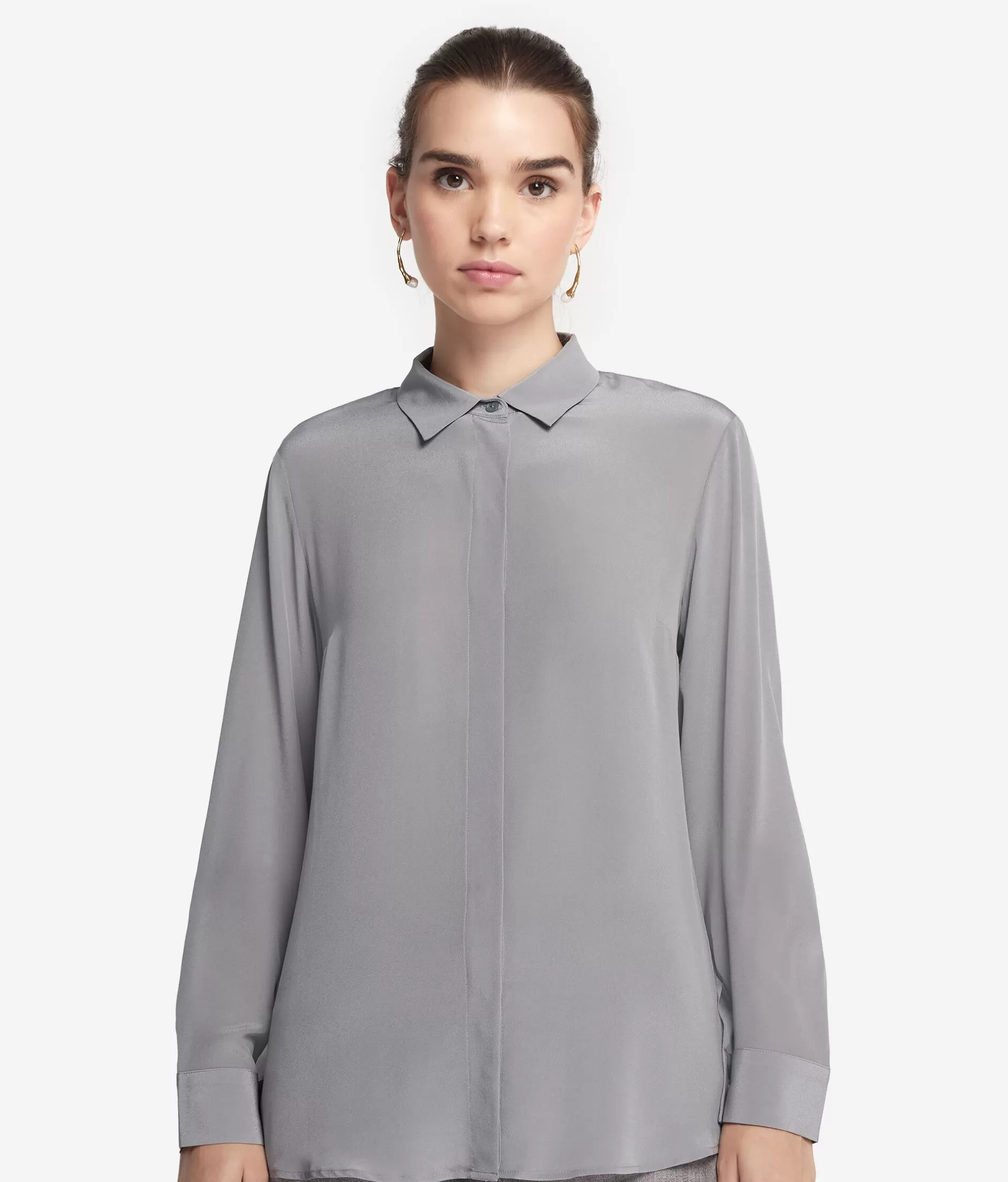 Best Falconeri Silk Collared Shirt grey -9077 - pearl grey