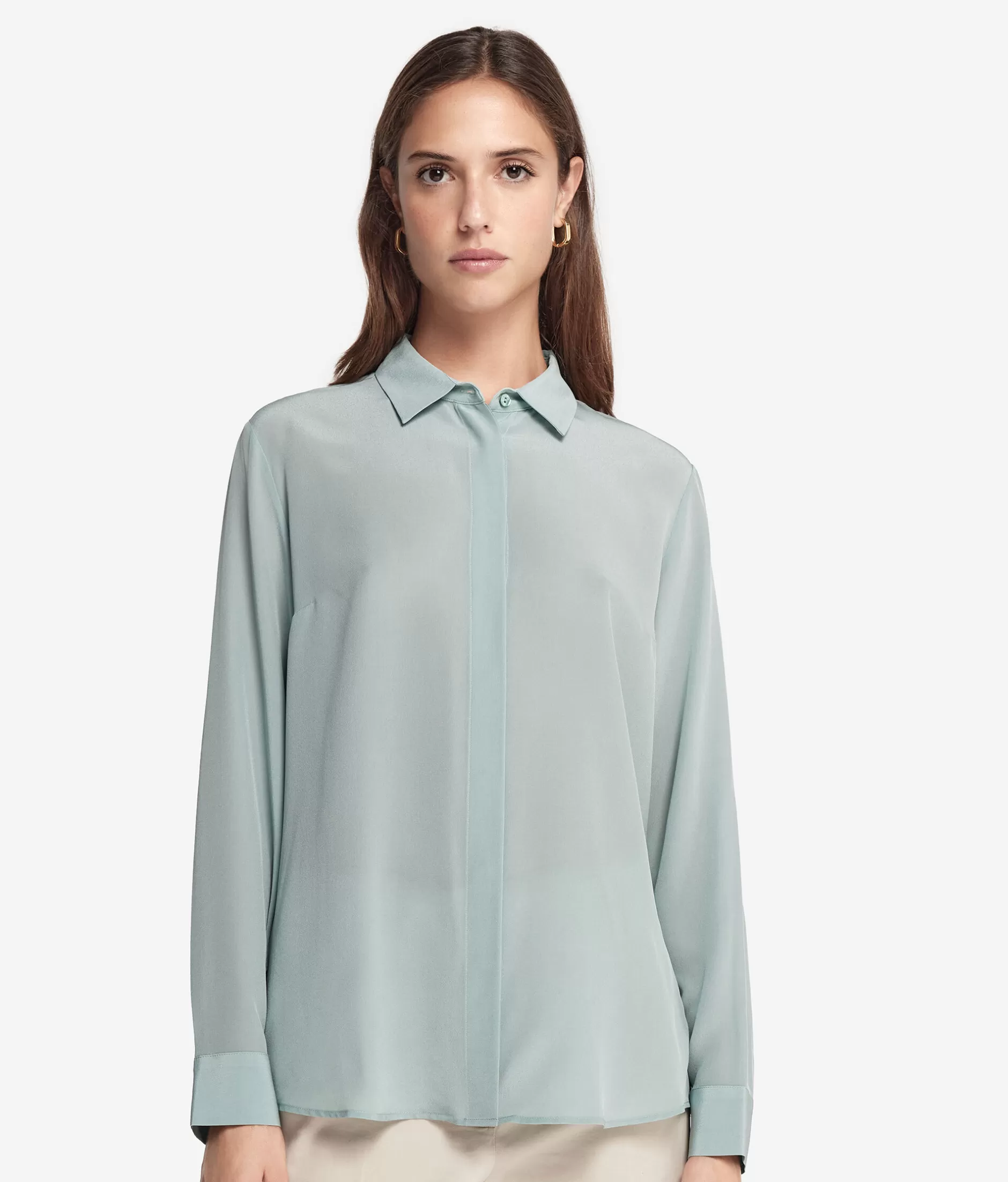 Clearance Falconeri Silk Collared Shirt green -8090 - thyme