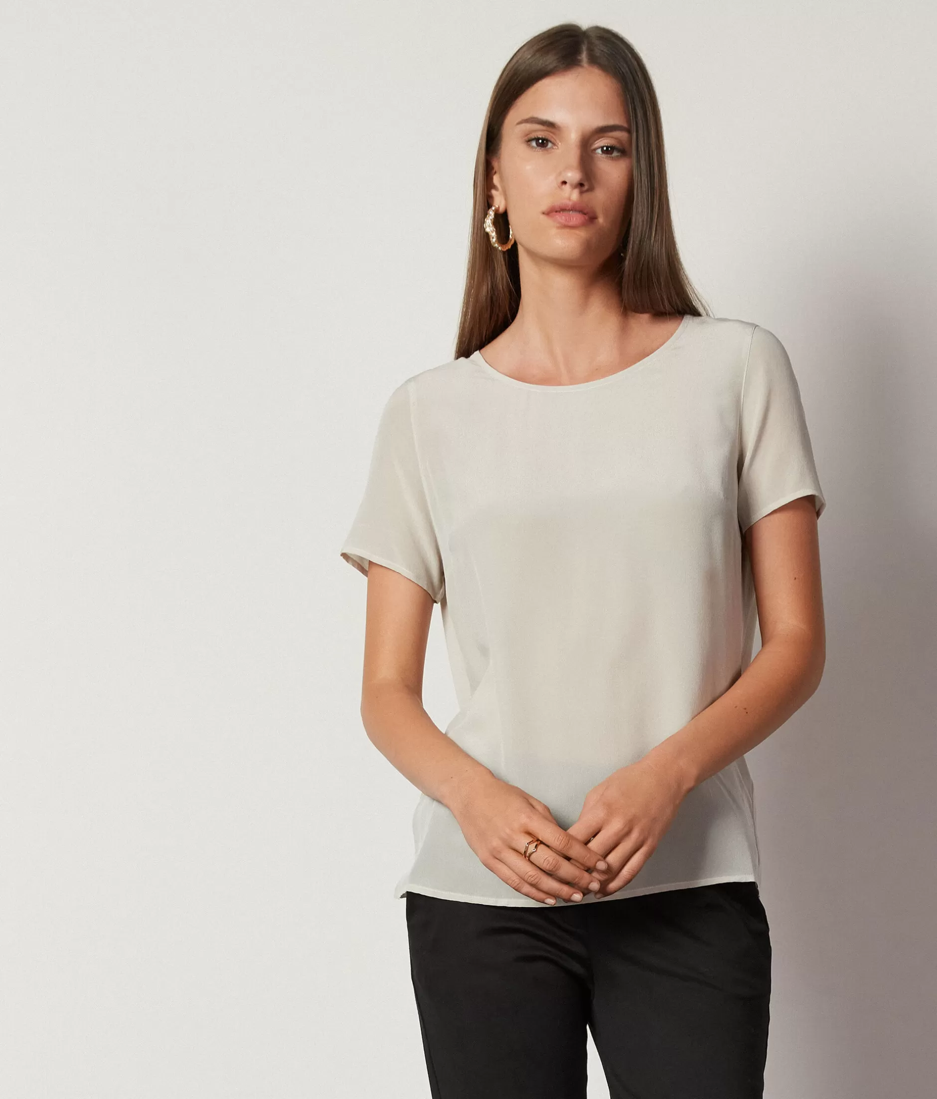 Sale Falconeri Silk Crewneck T-shirt white -8356 - alabaster beige