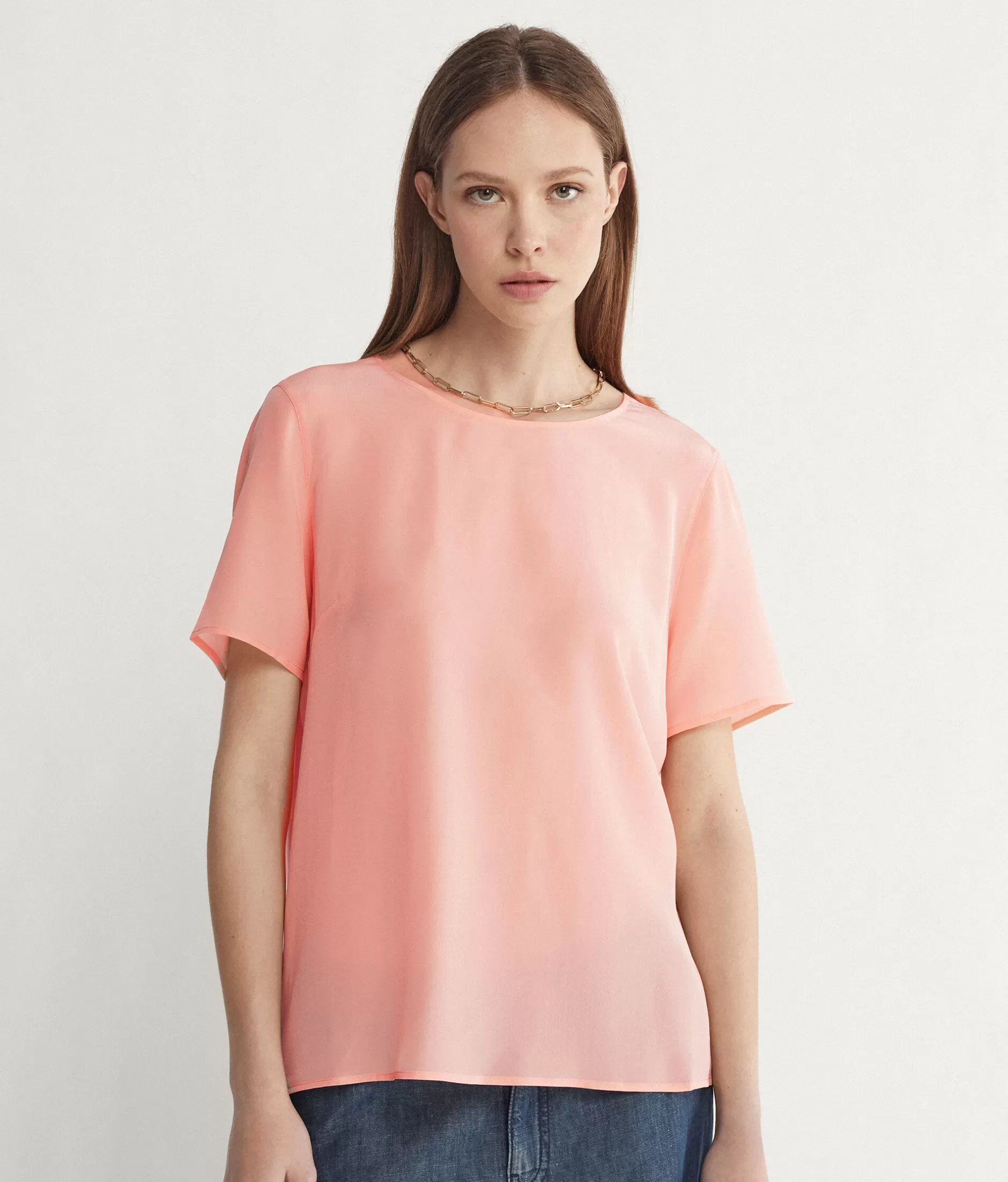 Sale Falconeri Silk Crewneck T-shirt pink -8986 - garment-dyed light peach pink