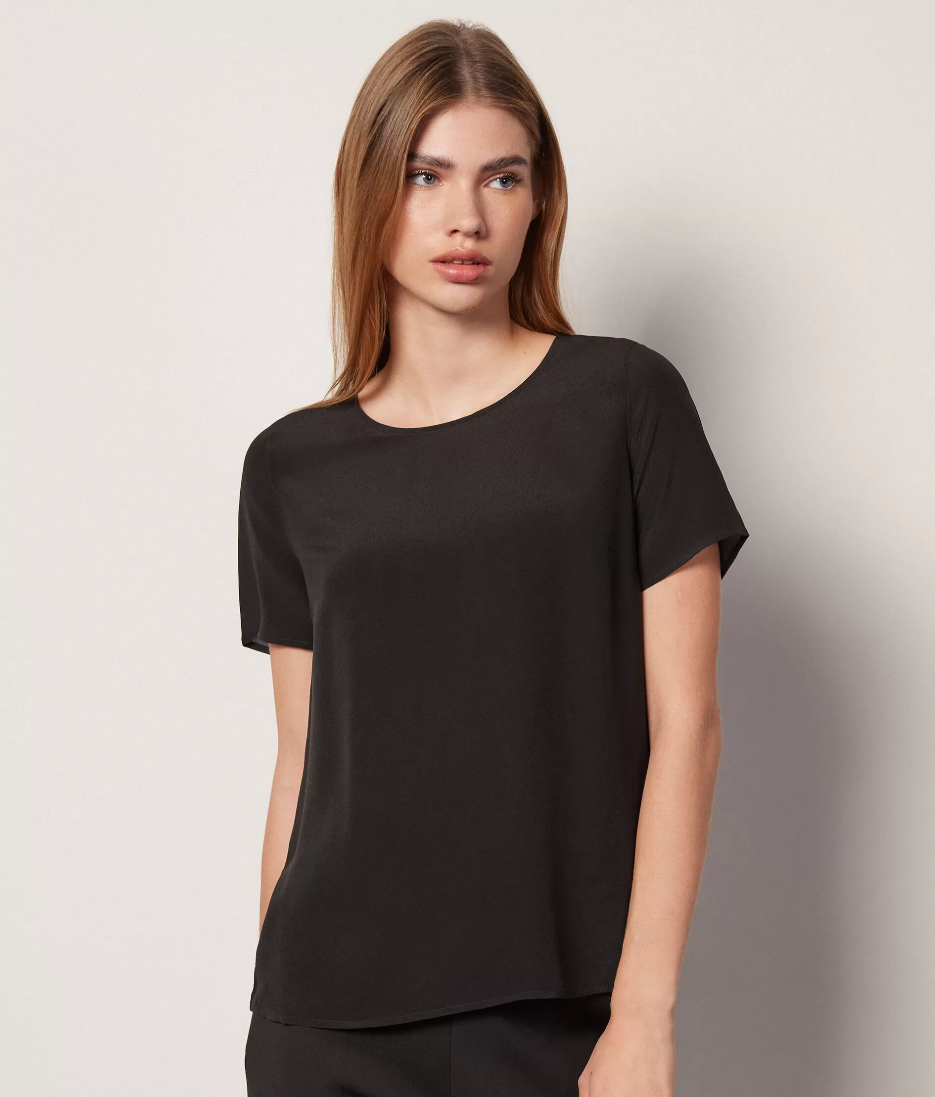 New Falconeri Silk Crewneck T-shirt black -9107 - black