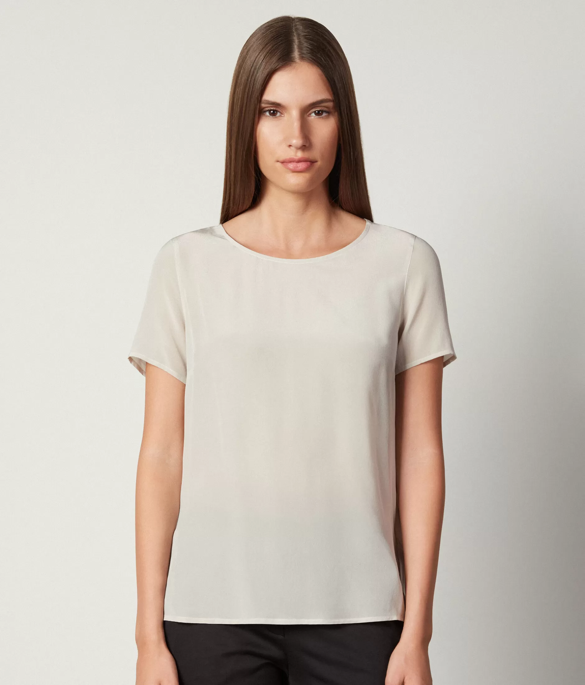 Sale Falconeri Silk Crewneck T-shirt white -8356 - alabaster beige