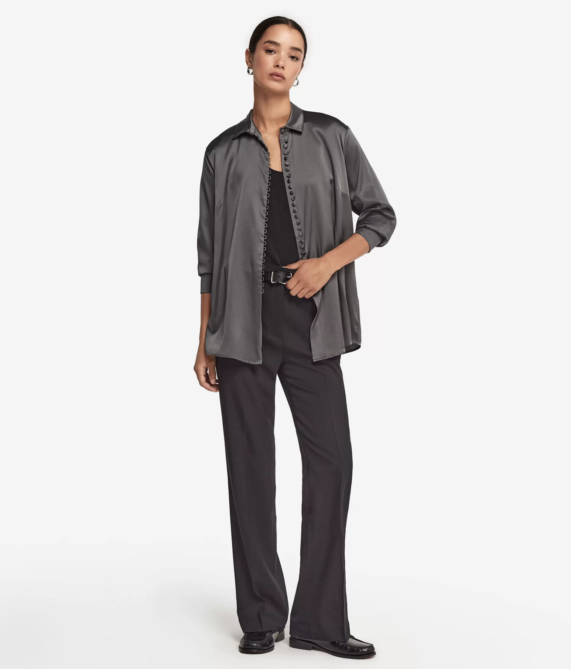 Online Falconeri Silk Satin Blouse With Buttons dark grey -9070 - ash