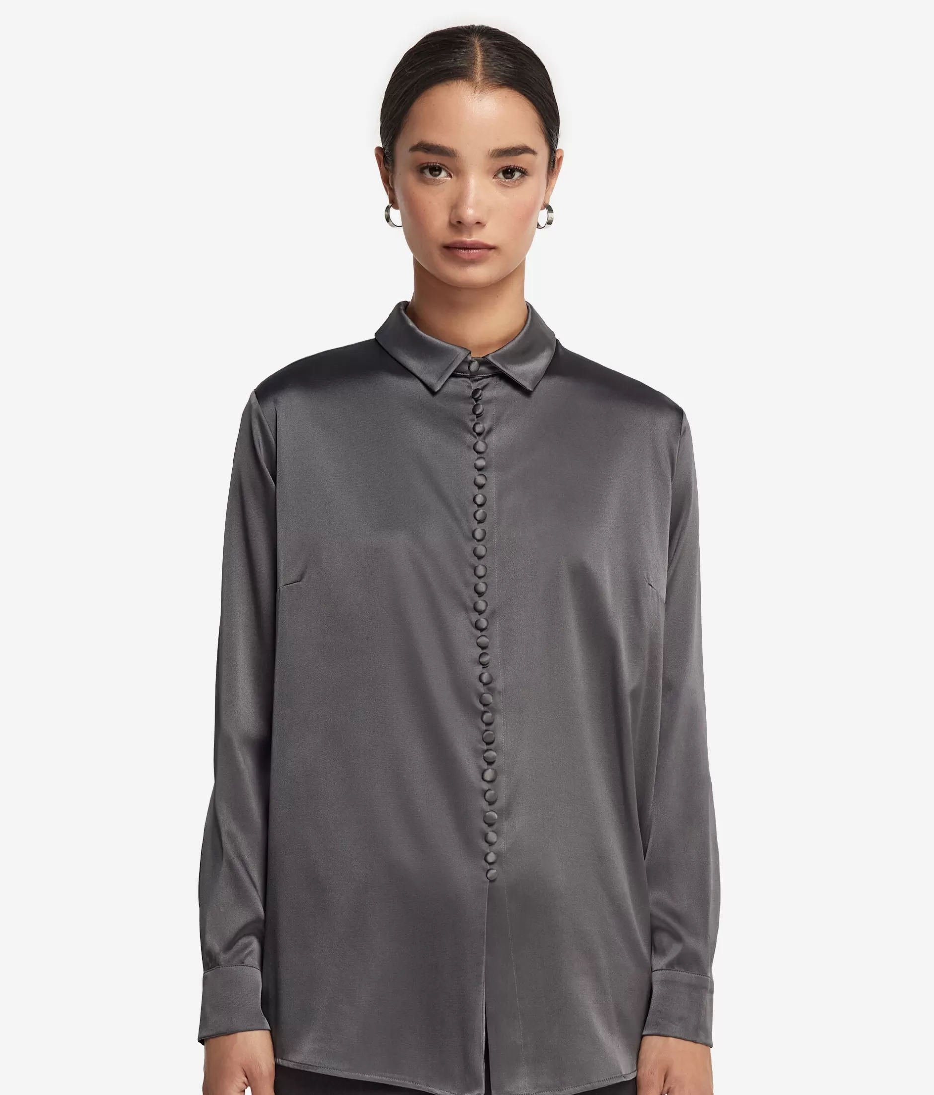 Online Falconeri Silk Satin Blouse With Buttons dark grey -9070 - ash