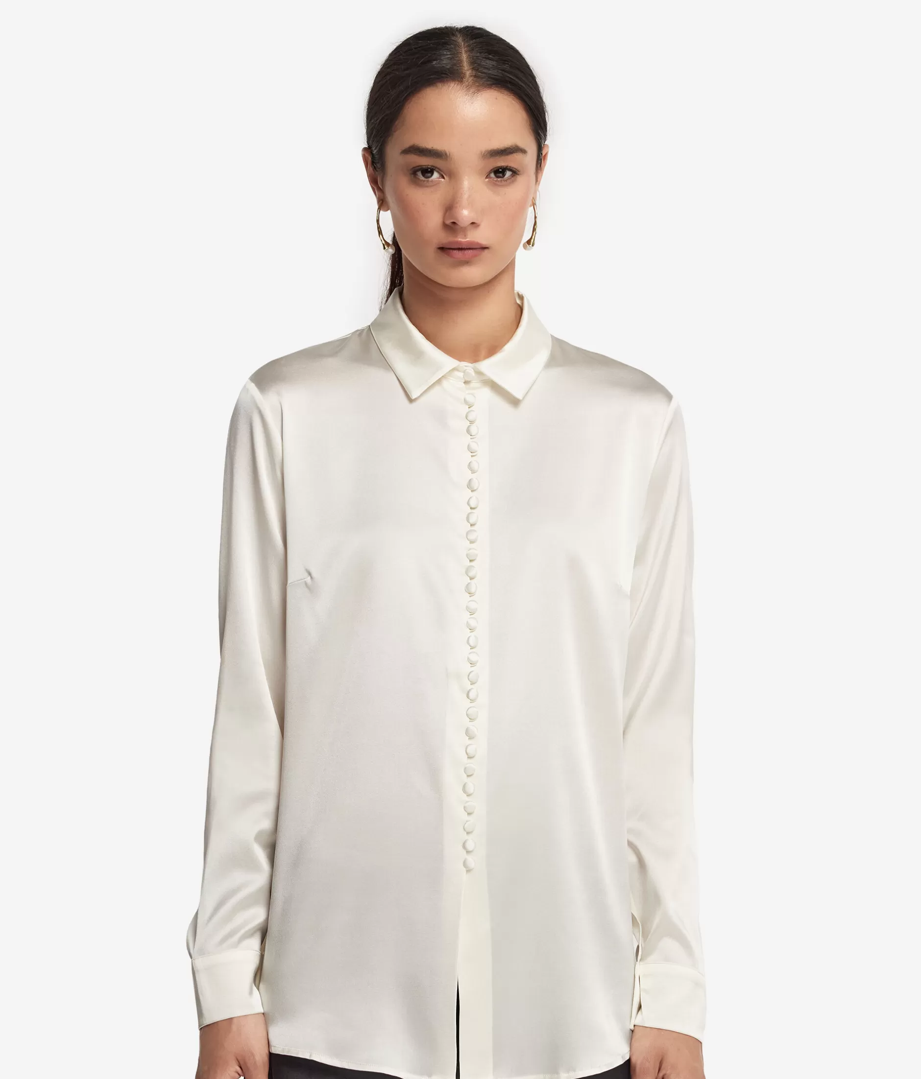 Online Falconeri Silk Satin Blouse With Buttons natural -8251 - cream