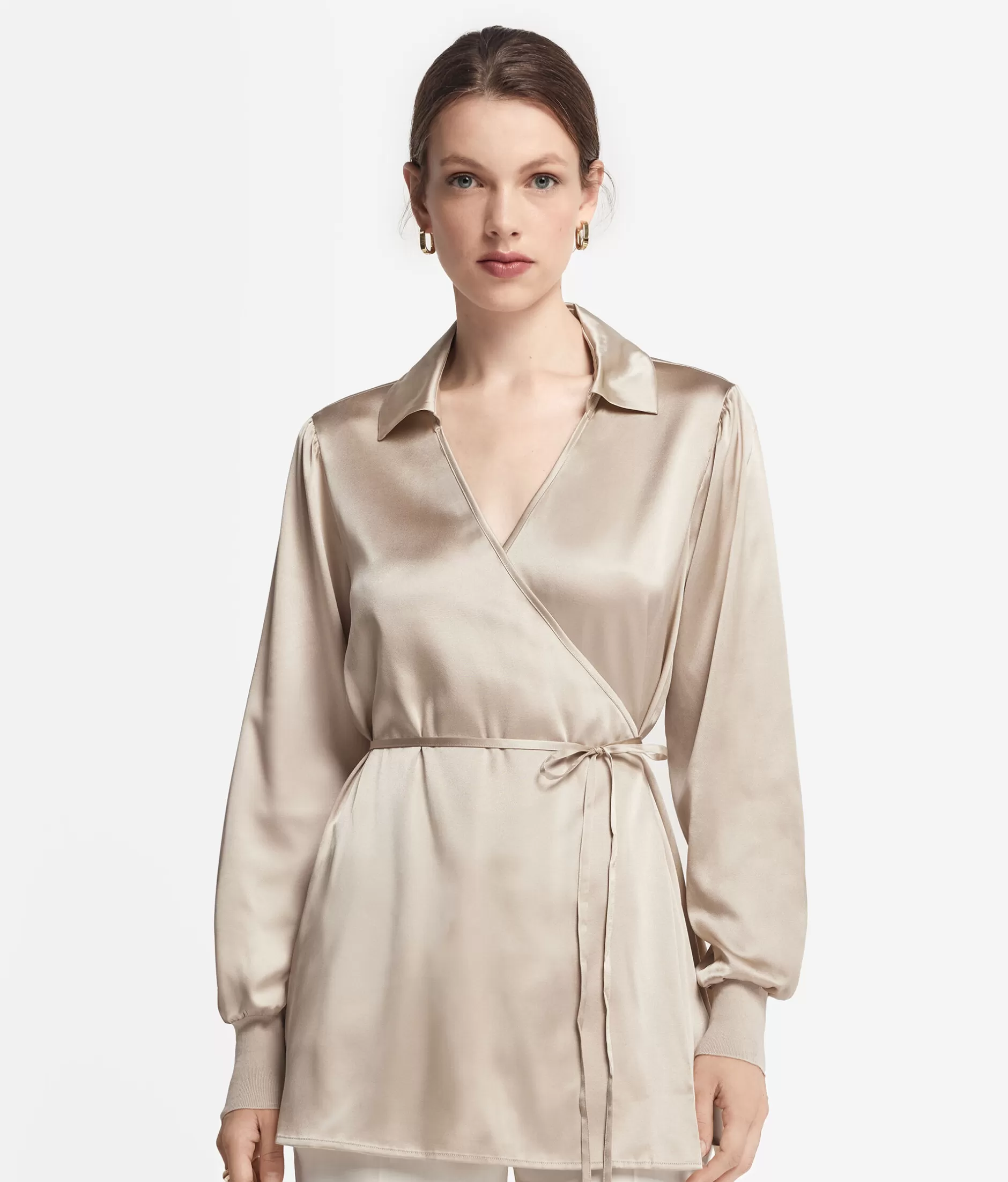 Clearance Falconeri Silk Satin Blouse With Knit Cotton Cuffs natural -8378 - light mother of pearl gray